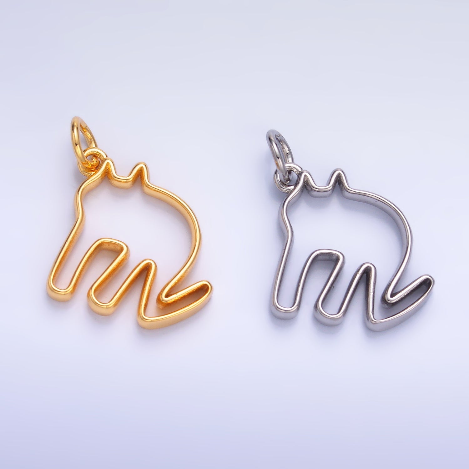 24K Gold Filled Minimalist Cat Outline Charm in Gold & Silver | M622