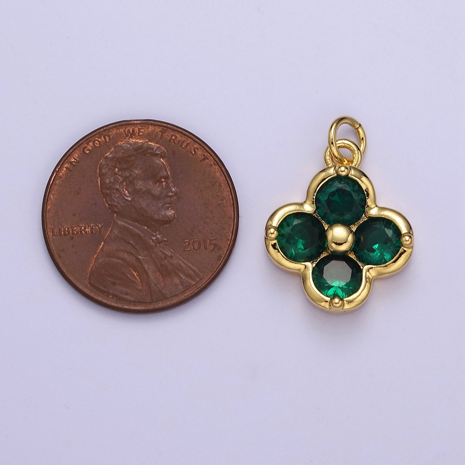 24K Gold Filled Quatrefoil Clover Pink, Clear, Green CZ Lucky Charm E-768-E-770