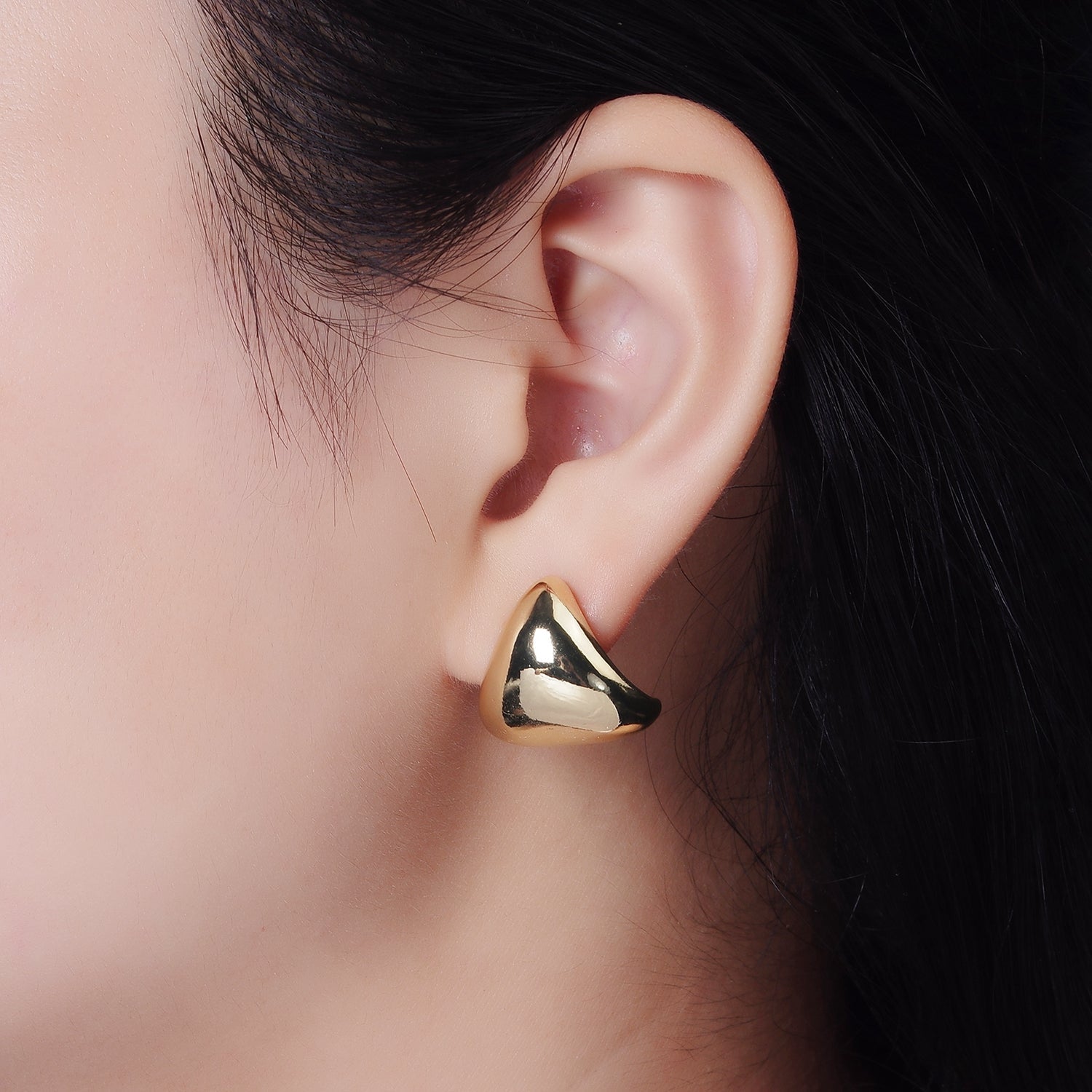 14K Gold Filled Edged Triangle Dome Minimalist Stud Earrings | V452