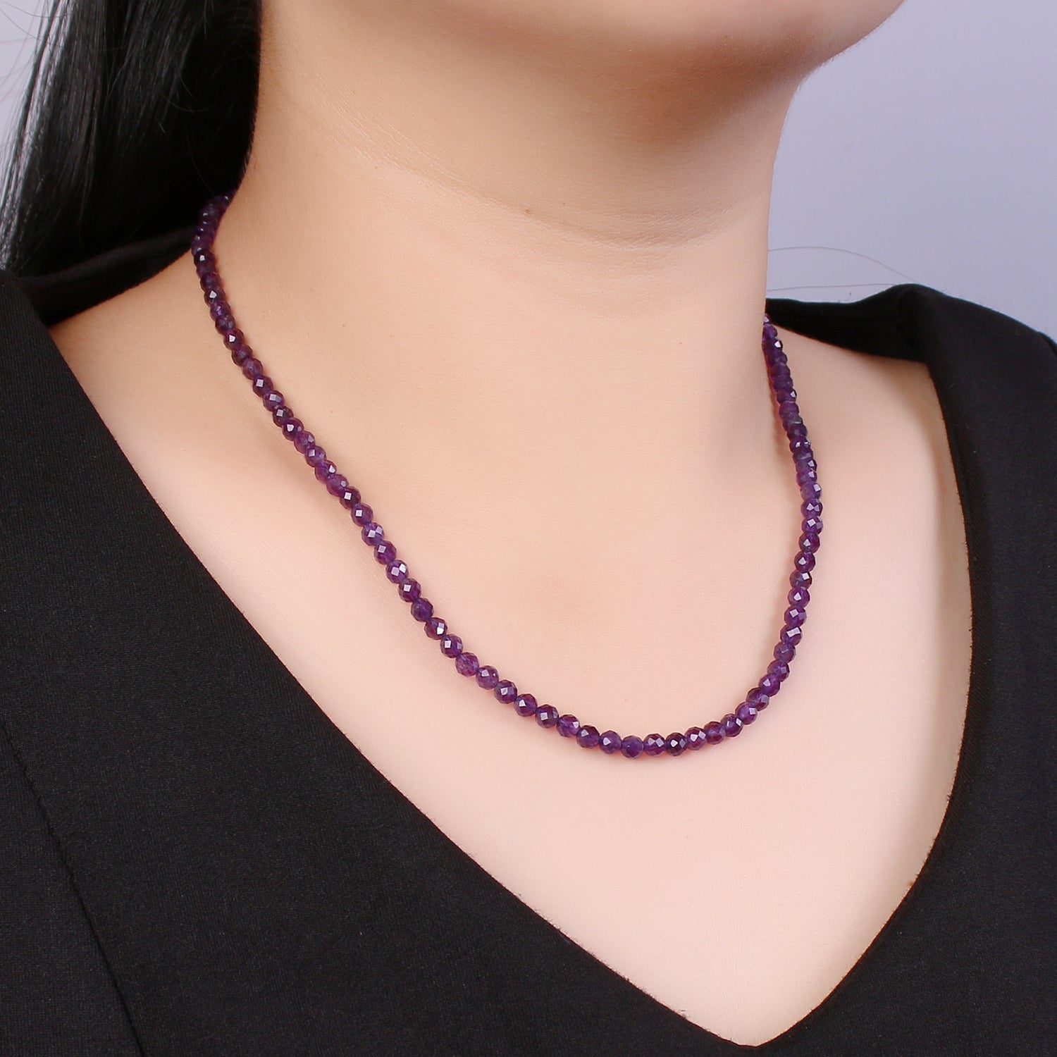 Clearance Pricing BLOWOUT Purple Amethyst Natural Gemstone Beads Necklace Ready To Wear | WA-018 - DLUXCA