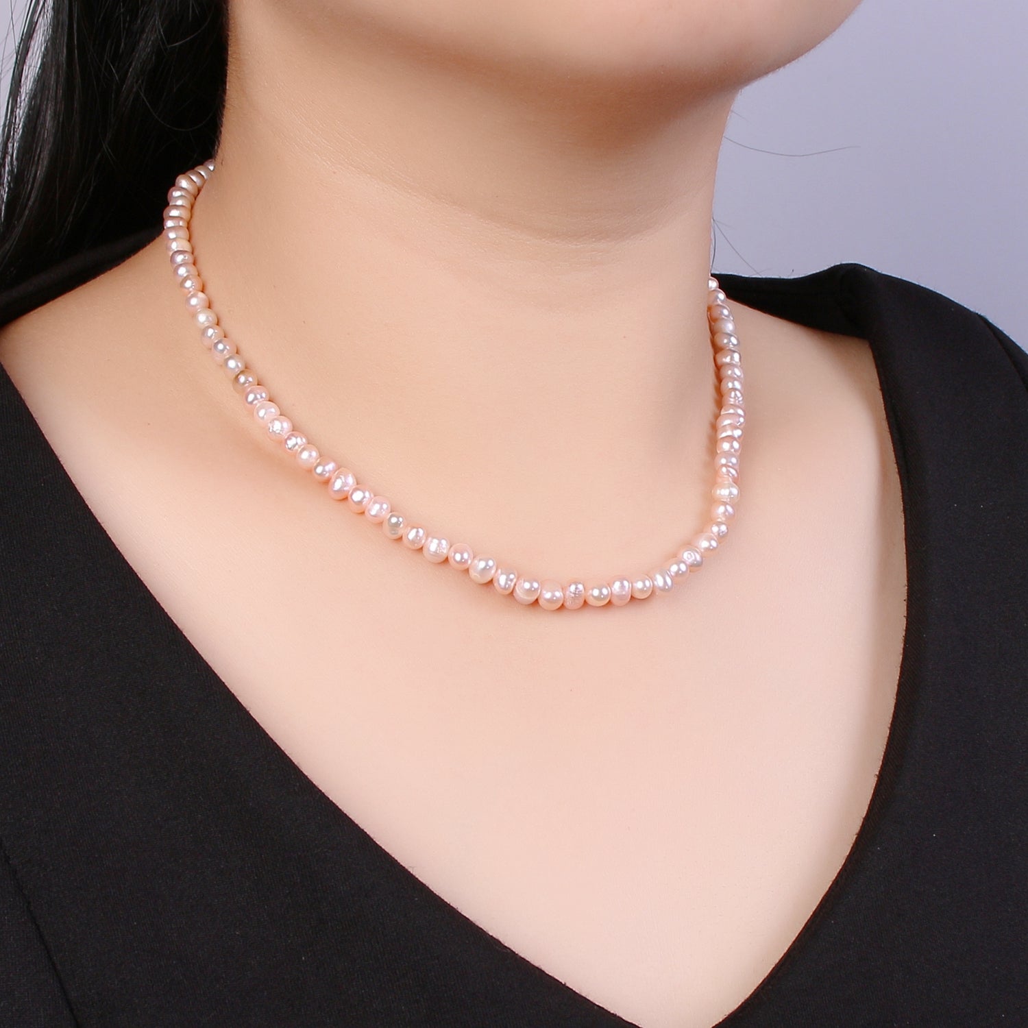 Clearance Pricing BLOWOUT 2mm Pink Freshwater Pearl 15 Inch Choker Necklace w. Extender | WA-019 - DLUXCA