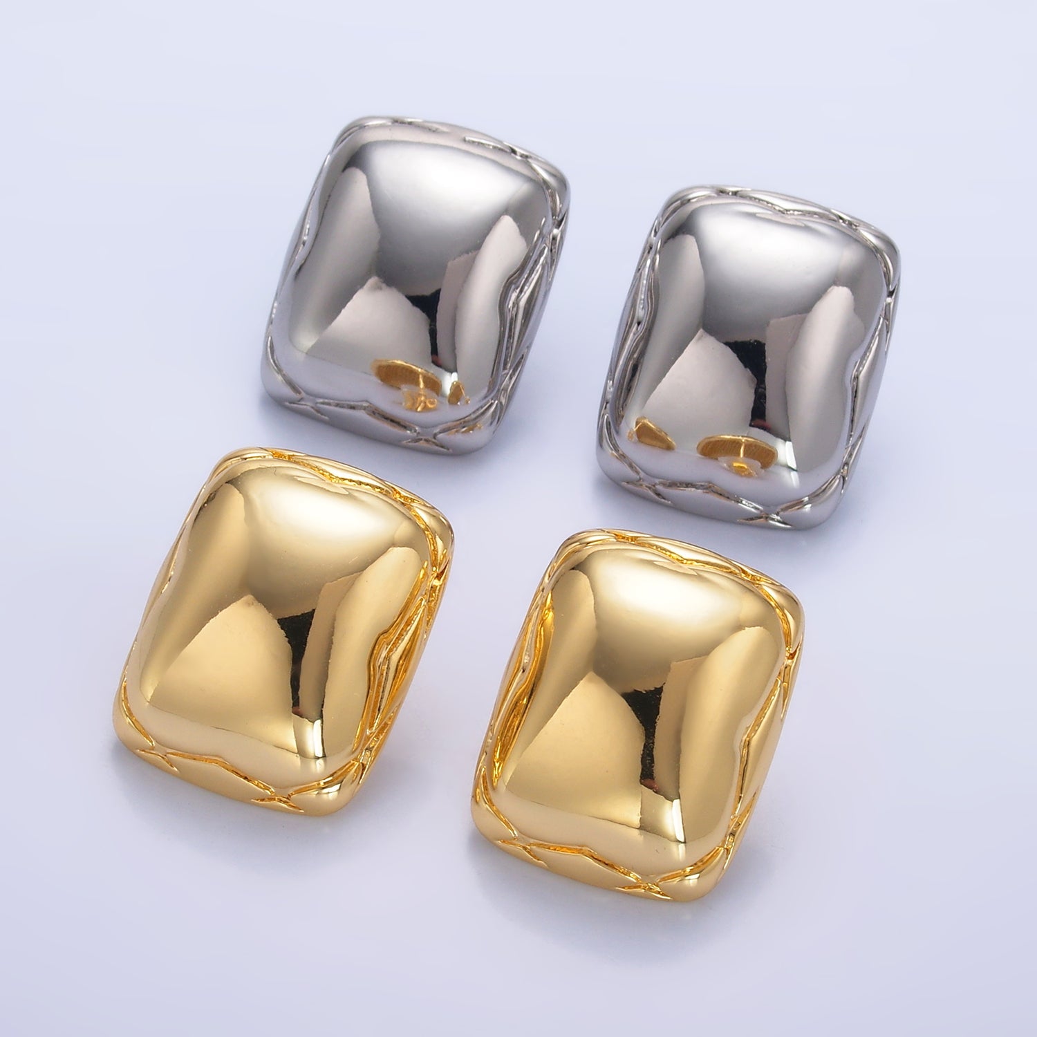 24K Gold Filled Rounded Rectangular Stud Earrings in Gold & Silver | AB901 AB902