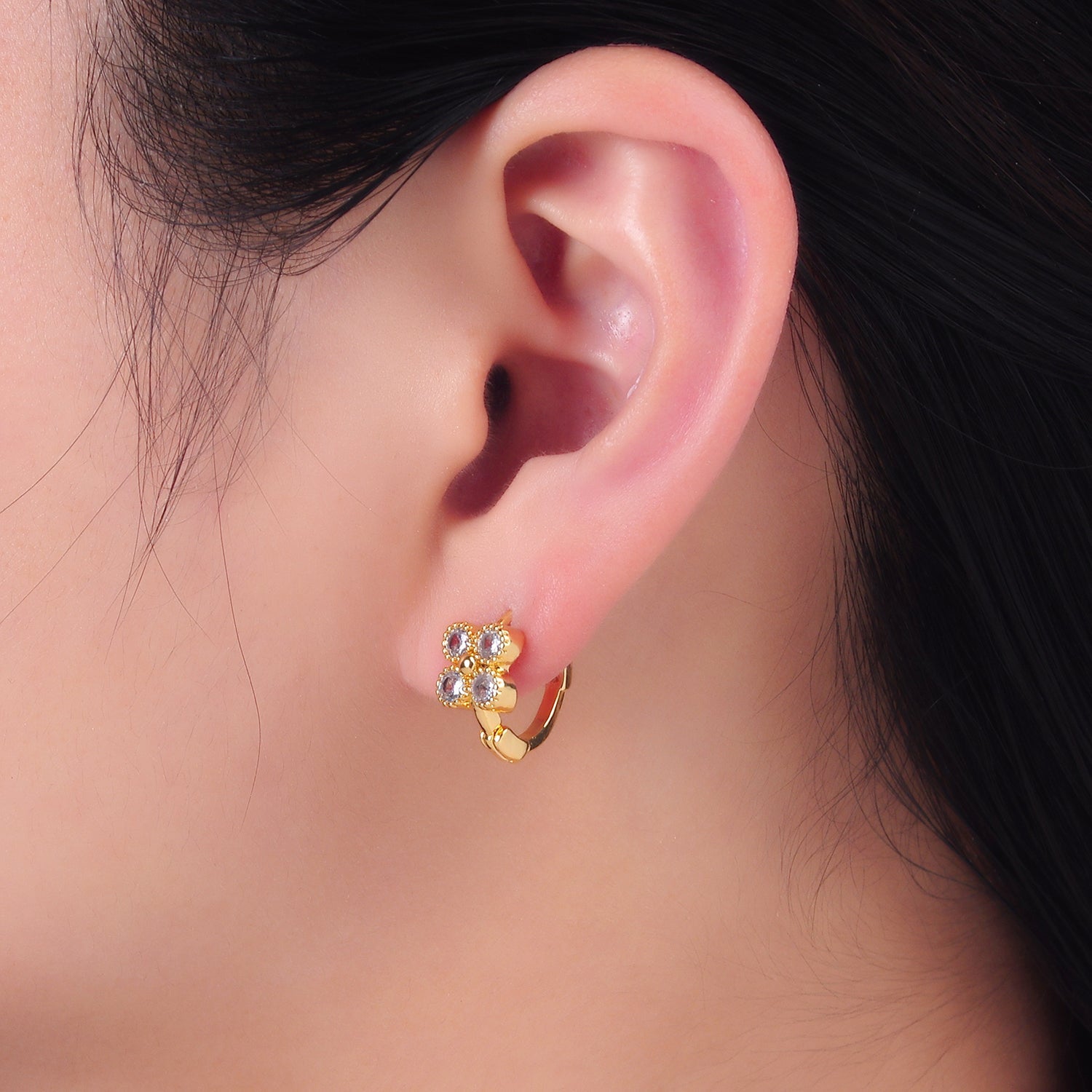 Mini Cubic Flower CZ Huggie Earring | AB-702