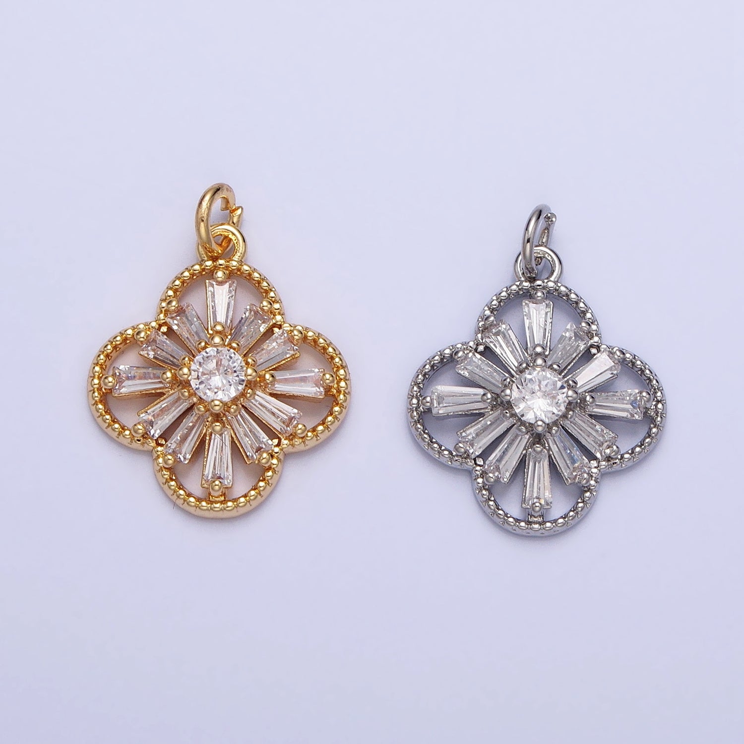 Dainty Gold Clover Charm Silver Baguette Lucky Charm AC767 AC768