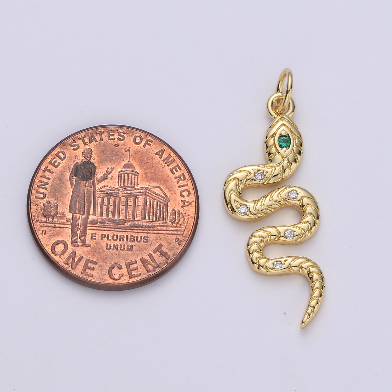 Snake Gold Filled Charm with Green Crystal D-032