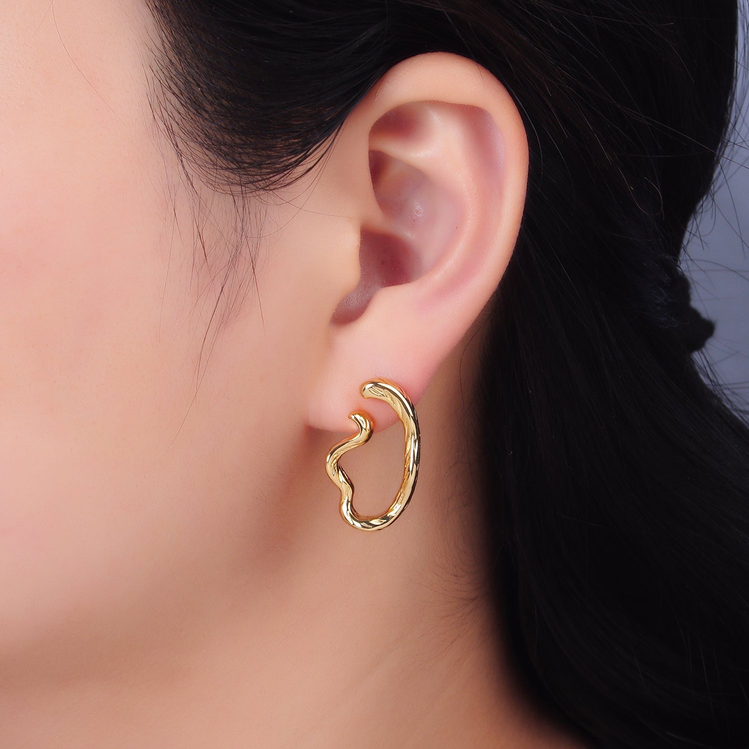 24K Gold Filled Lined-Textured Curled Abstract Band Studs Earrings Set | AB484