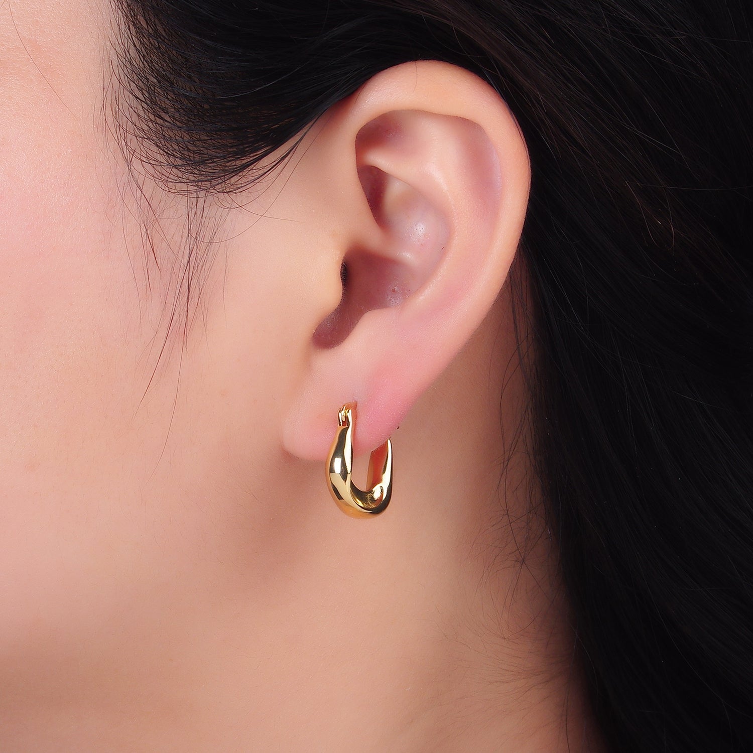 24K Gold Filled Minimalist Molten U-Shaped Latch Hoop Earrings | AB603