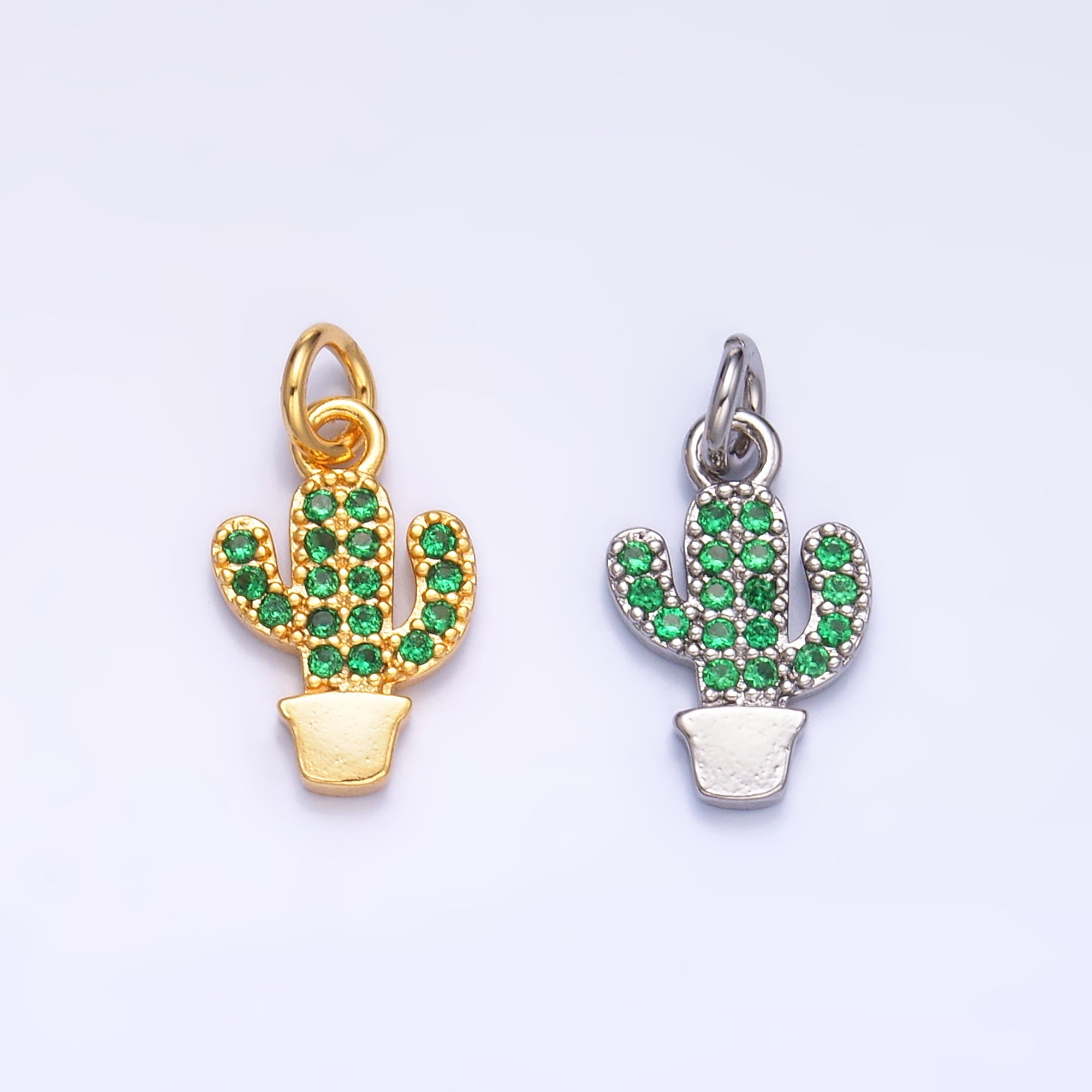 24K Gold Filled Green Micro Paved CZ Cactus Plant Charm in Gold & Silver | M709