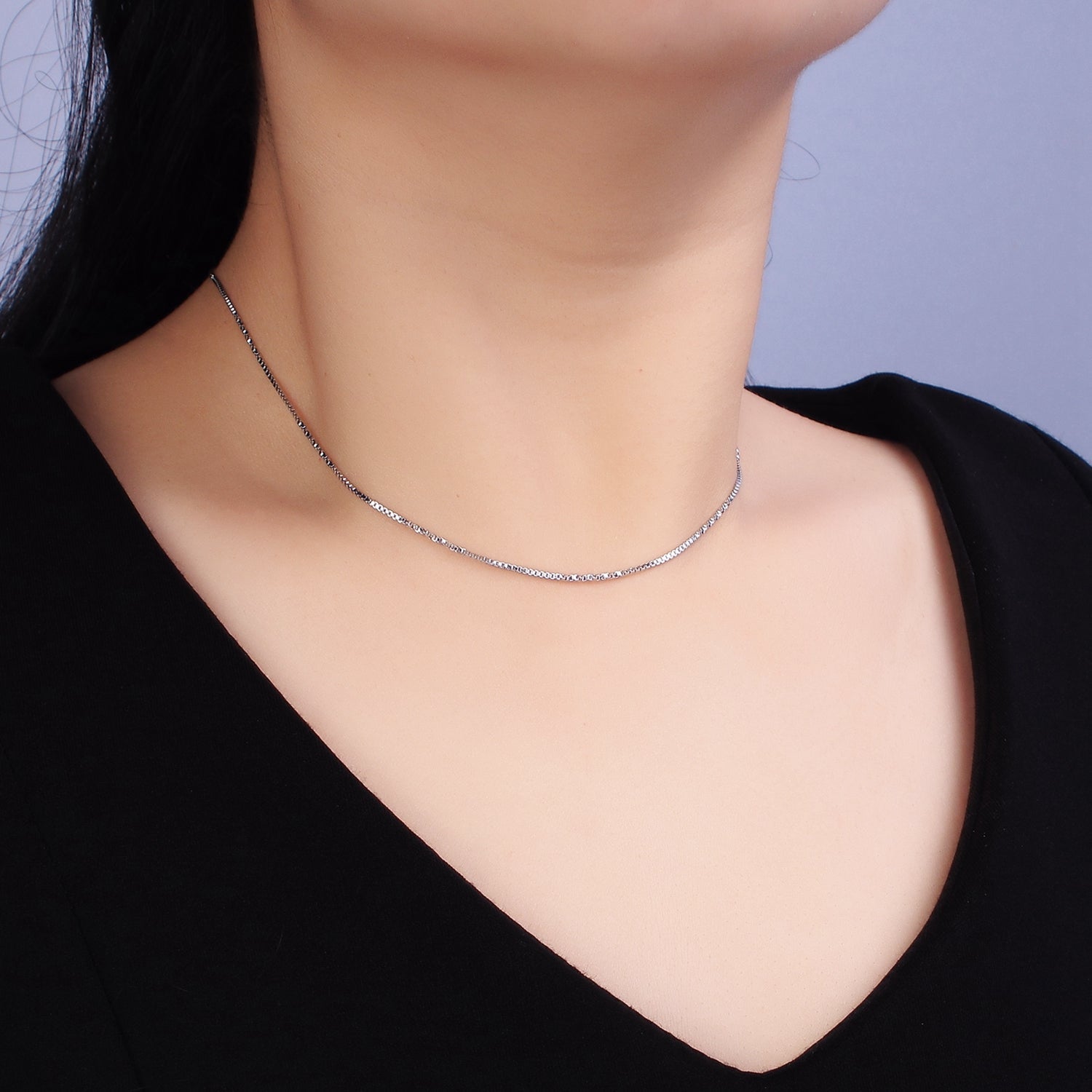 White Gold Filled 1mm Dainty Box 16 Inches, 18 Inches Layering Chain Necklace | WA-1782 WA-1783 - DLUXCA