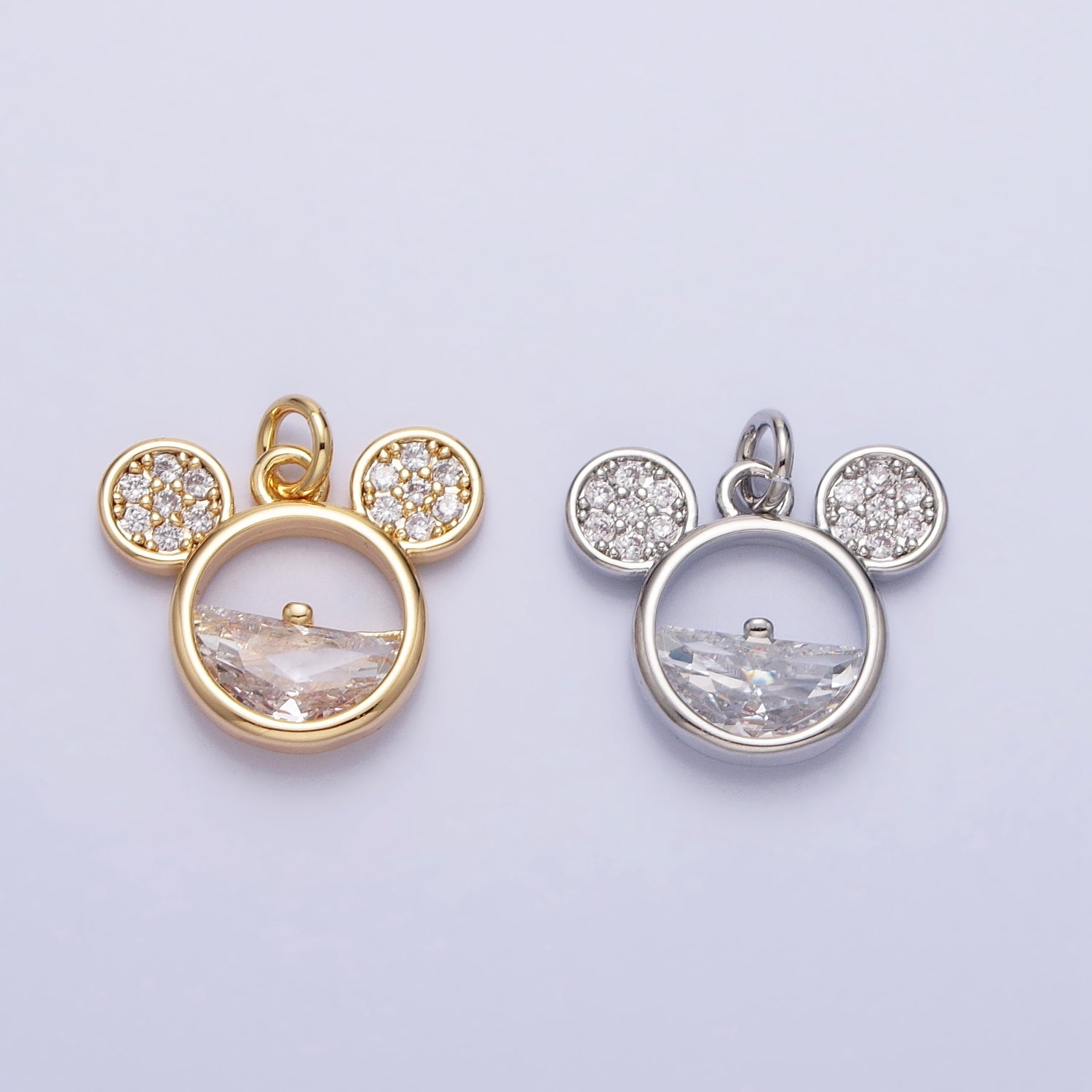 Gold, Silver Triple Round Mouse Micro Paved Clear CZ Charm | AC741 AC742
