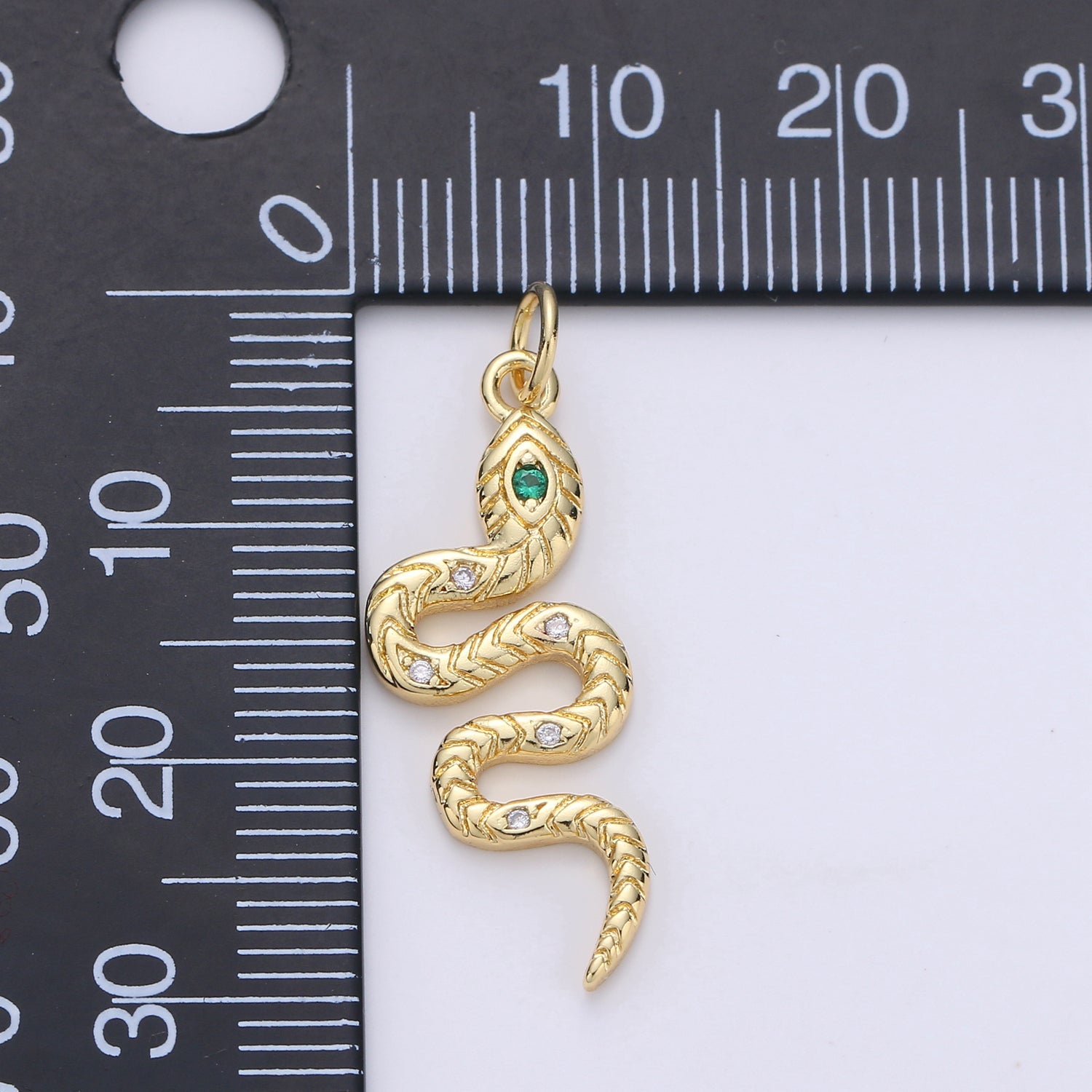 Snake Gold Filled Charm with Green Crystal D-032