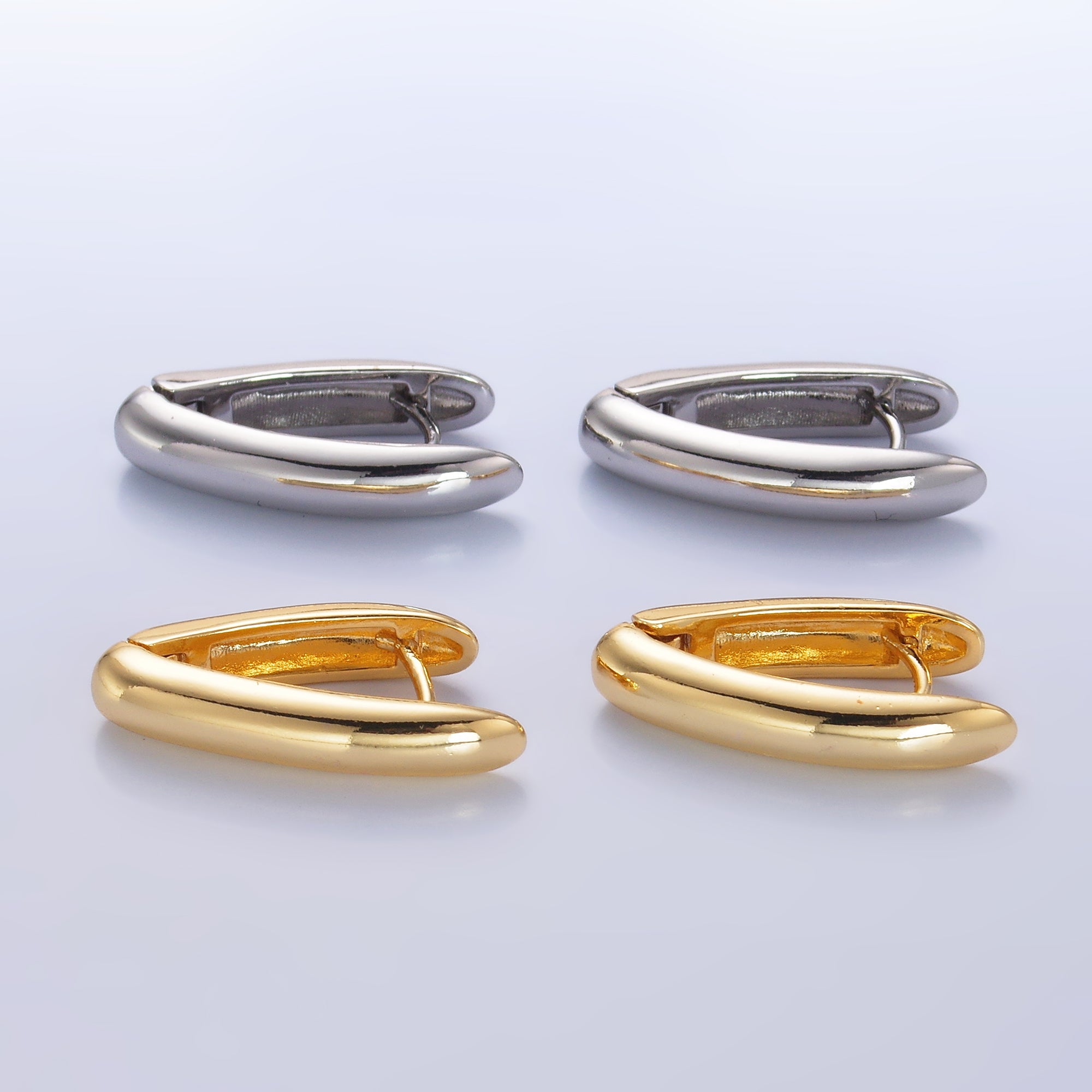 24K Gold Filled Minimalist V-Shaped Hoop Earrings in Gold & Silver | AB681 AB682