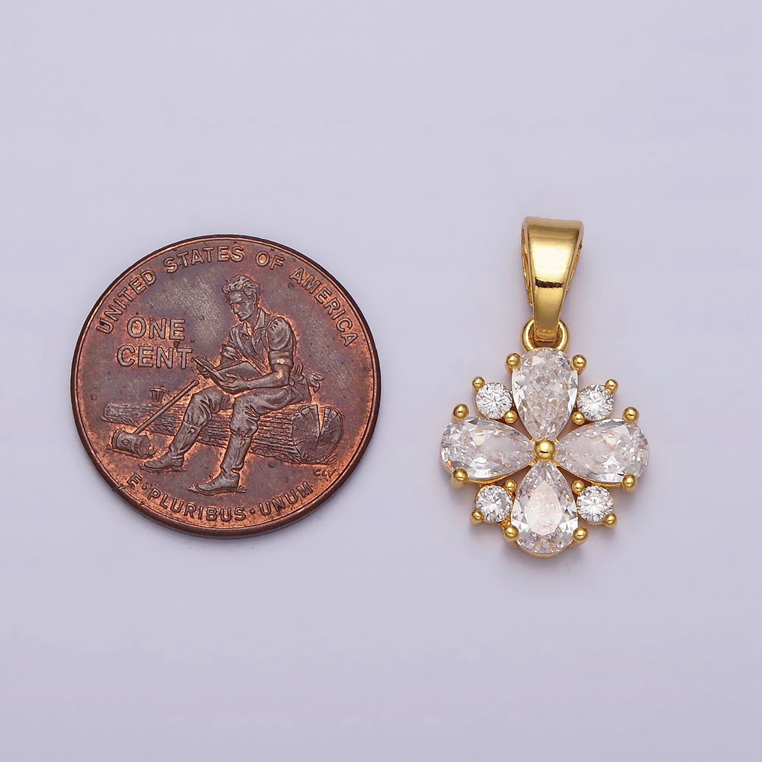 24K Gold Filled Flower Double Petal Teardrop Pendant in Gold & Silver | AA447 AA448