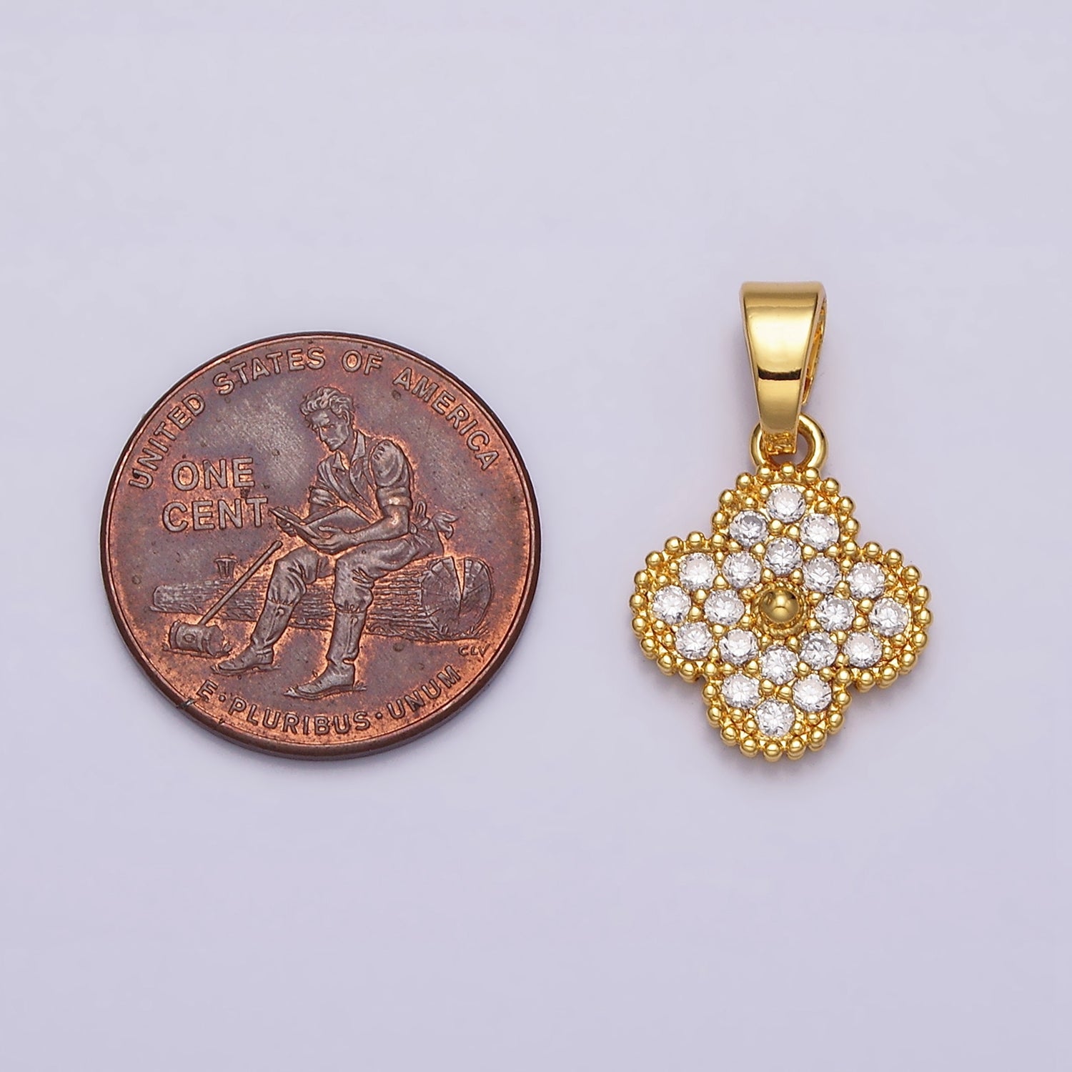 24K Gold Filled Clover Quatrefoil Micro Paved CZ Pendant in Gold & Silver | AA469 AA470