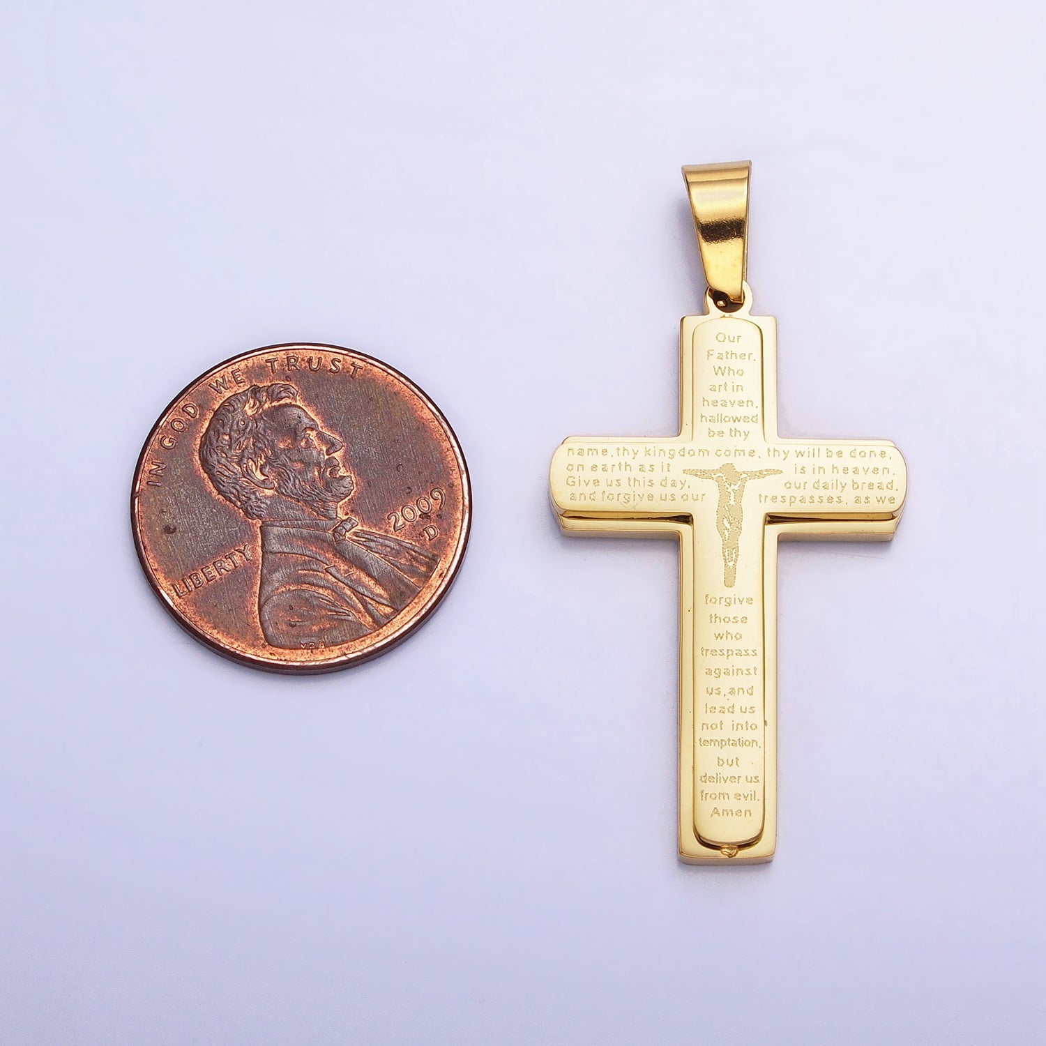 Lord Pray Pendant in Cross Charm 24K Gold Filled Engraved Our Father English Prayer Medallion for Religious Unisex Jewelry Making P-1115