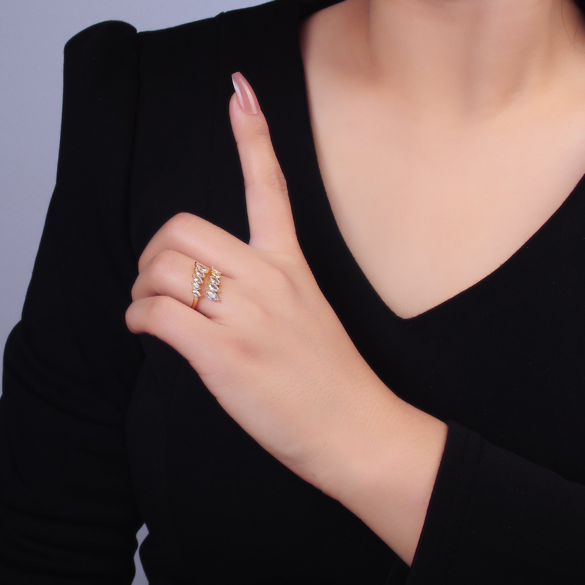 24K Gold Filled Marquise CZ Wrap Claw Ring | O551