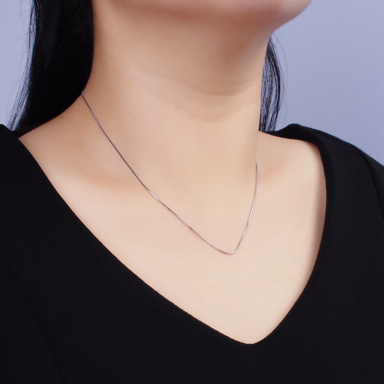 S925 Sterling Silver 0.8mm Dainty Box Chain 15.35 Inch Chain Choker Necklace | WA-1986 - DLUXCA