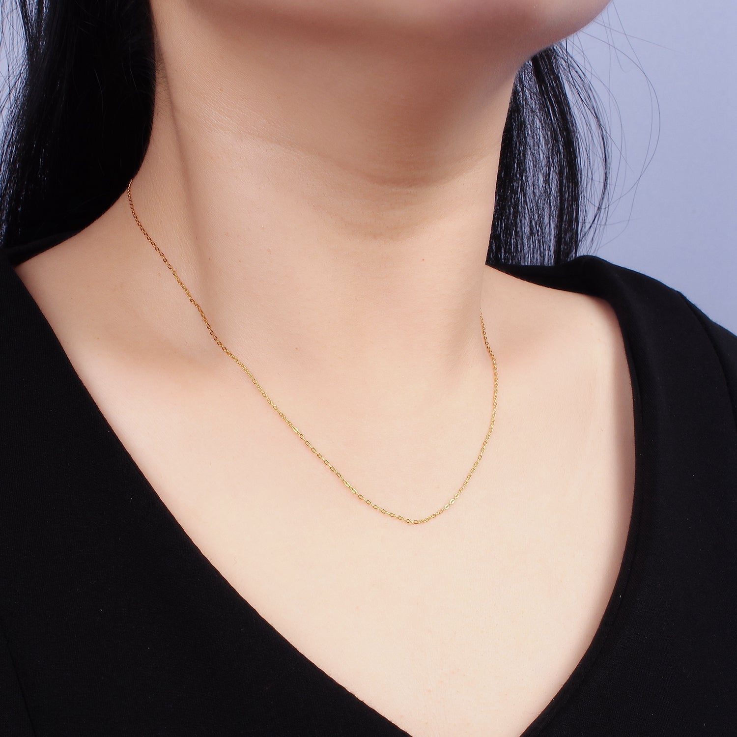 Dainty 24K Gold Vermeil Cable Chain Necklace 925 Sterling Silver Necklace Chain w/ Heavy 24K Gold Plated 15.35 inch | WA1980 - DLUXCA