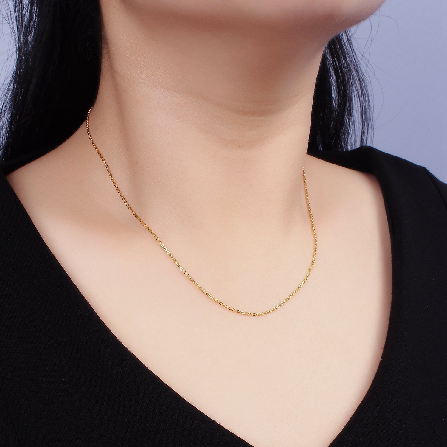 Dainty 24K Gold Vermeil Cable Chain Necklace 925 Sterling Silver Necklace Chain w/ Heavy 24K Gold Plated 15.35 inch + 2 inch extender | WA1979 - DLUXCA