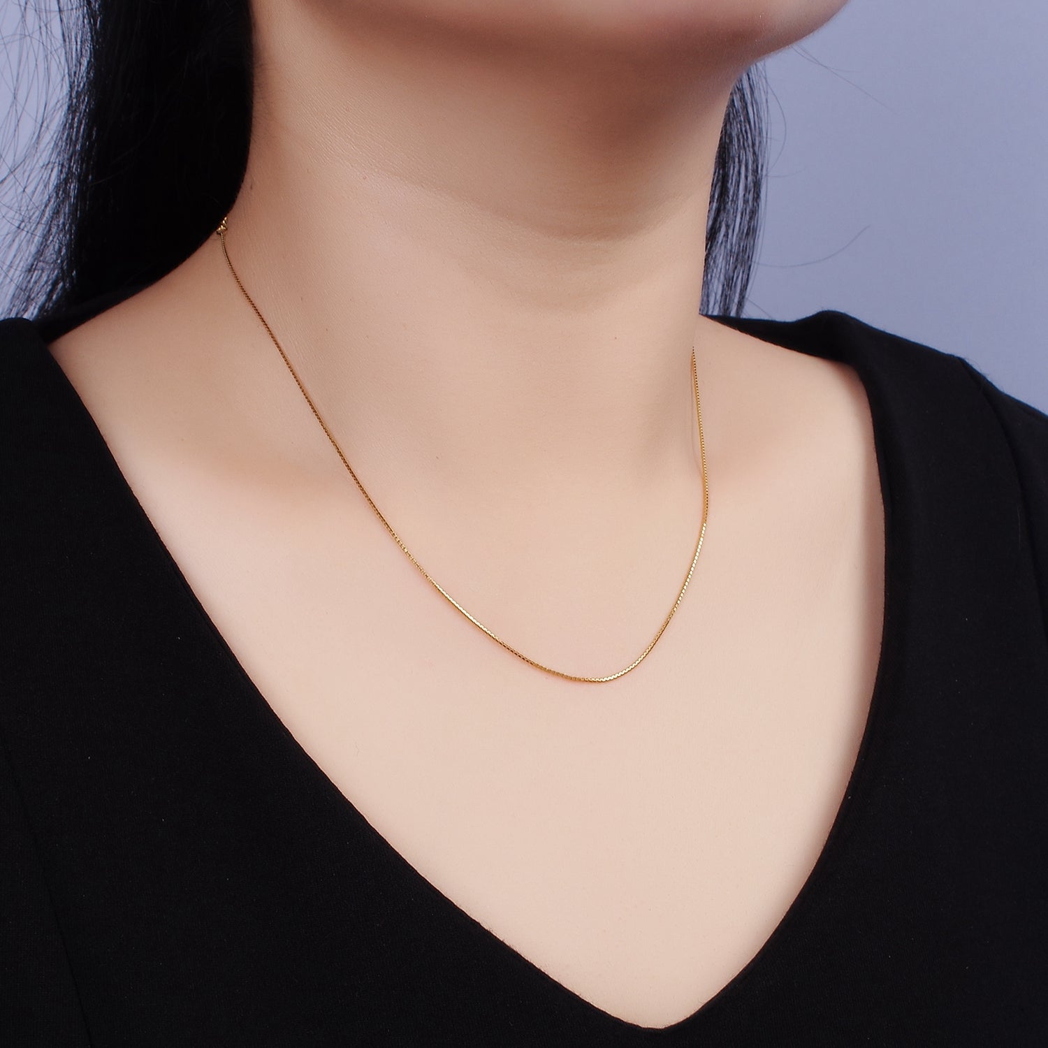 Dainty 24K Gold Vermeil Box Chain Necklace 925 Sterling Silver Necklace Chain w/ Heavy 24K Gold Plated 15.35 inch + 2 inch extender | WA1982 - DLUXCA