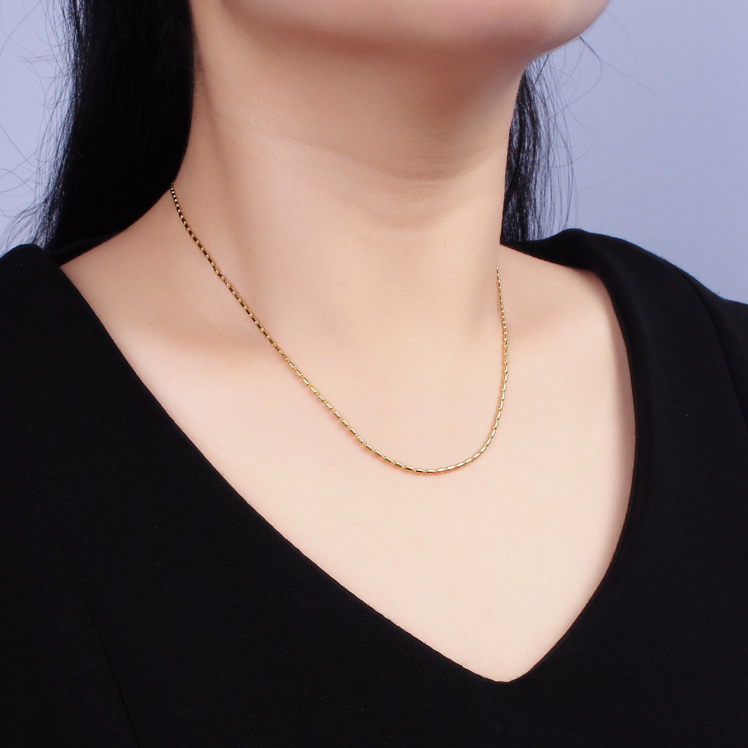 16K Gold Vermeil S925 1.5mm Dainty Tube 15.5 Inch Choker Chain Necklace | WA-1981 - DLUXCA