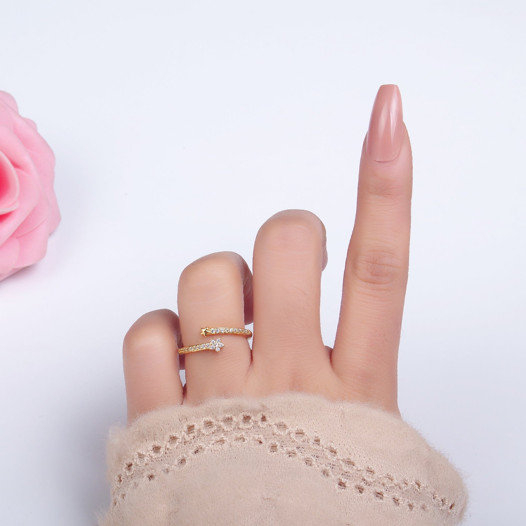 24K Gold Filled Micro Paved CZ Flower Celestial Star Claw Ring | O825