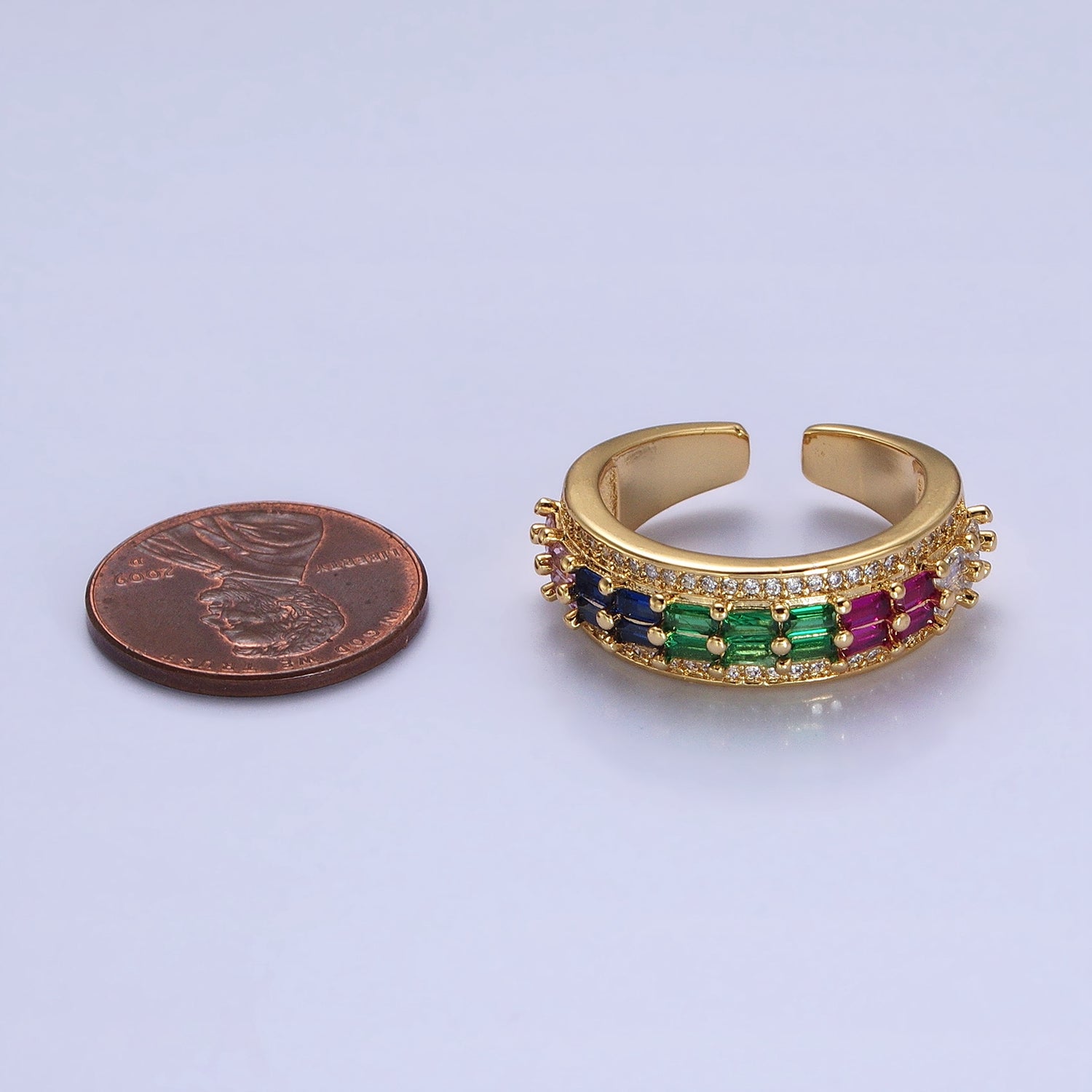 24K Gold Filled Black, Pink, Blue, Clear, Green, Fuchsia, Multicolor Baguette Micro Paved CZ Lined Ring in Gold & Silver | AA1279 - AA1292 - DLUXCA