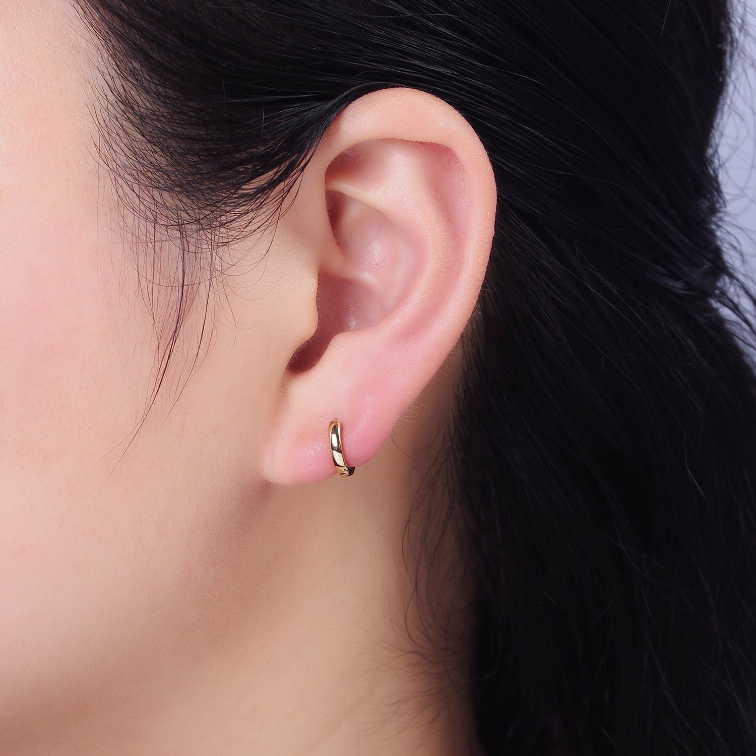 14K Gold Filled 9mm Mini Flat Cartilage Huggie Earrings | AE808 - DLUXCA