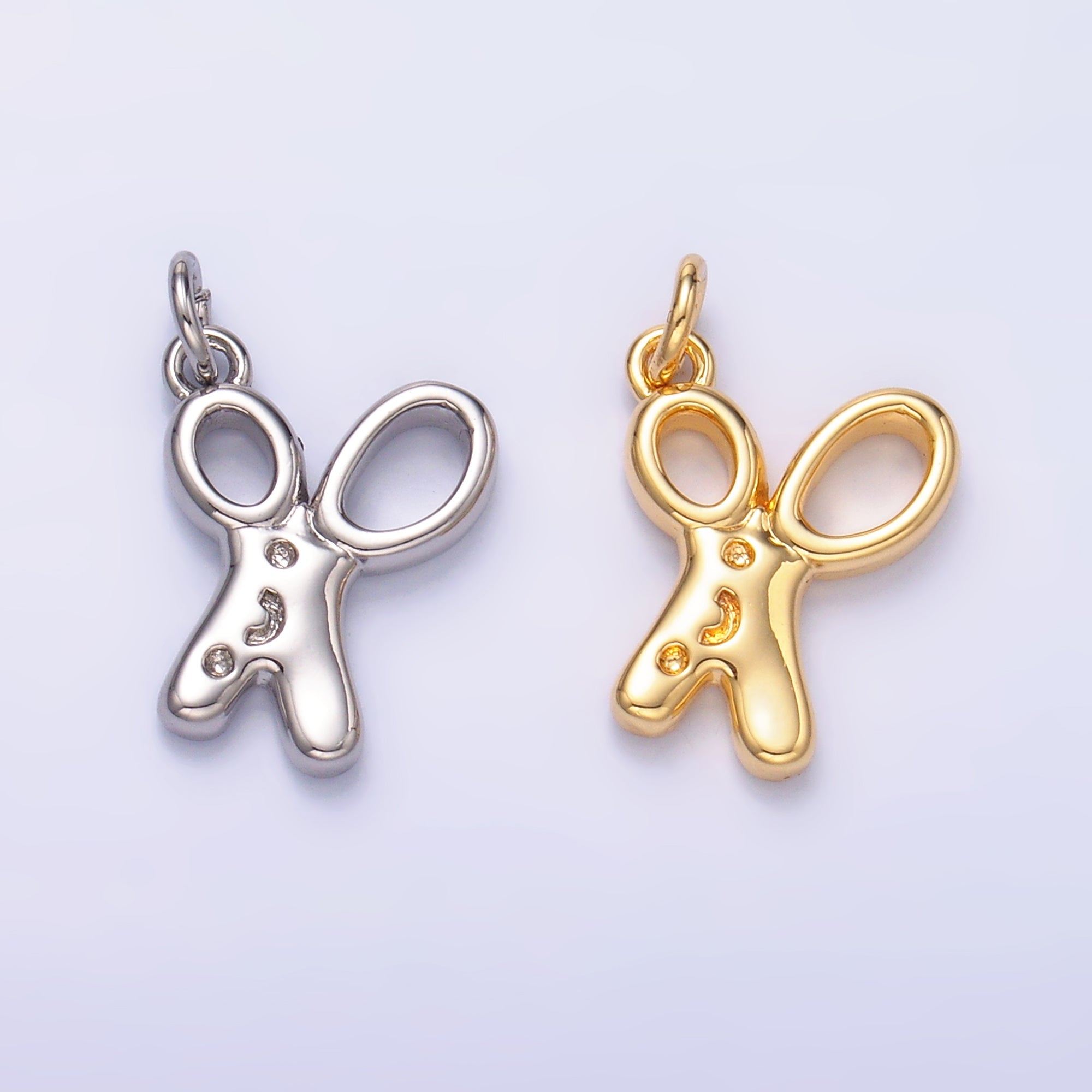 24K Gold Filled Smiley Face Scissor Mini Charm in Gold & Silver | M707
