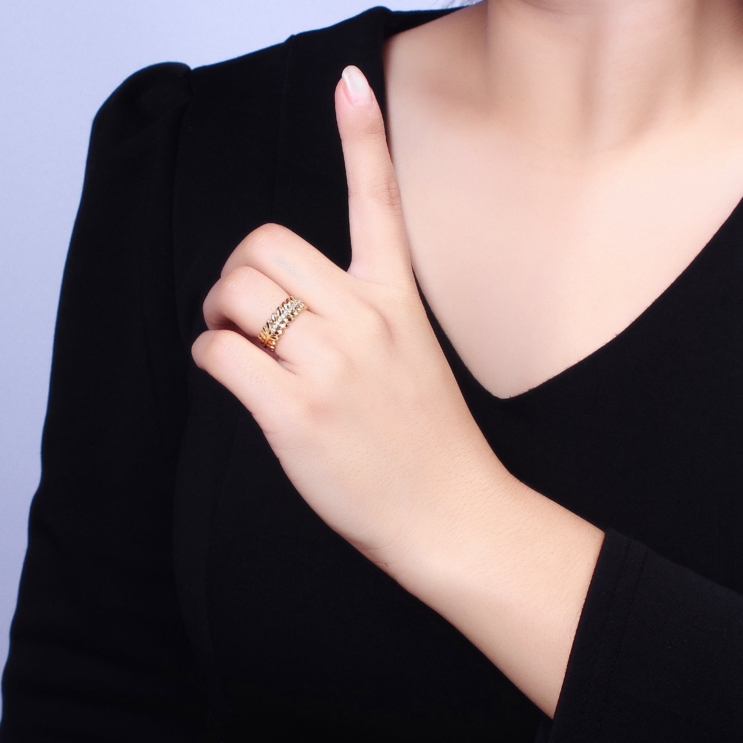 16K Gold Filled Paddy Wheat Band Statement Ring in Gold & Silver | O-1966 O-1967