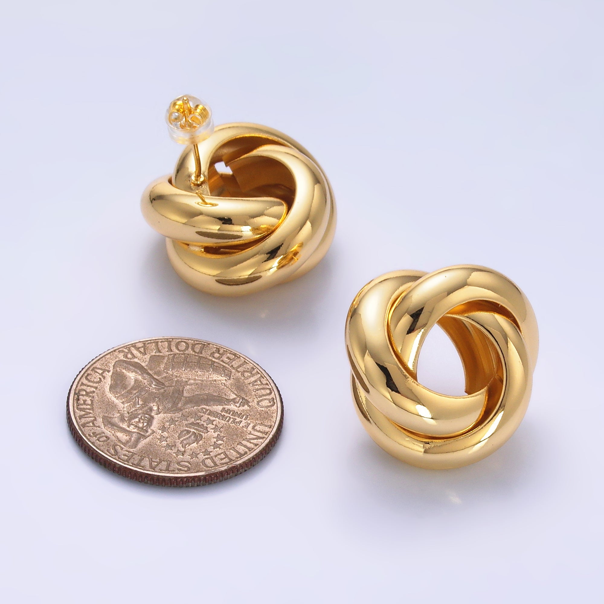 24K Gold Filled Geometric Circular Knot Stud Earrings in Gold & Silver | AB699 AB700
