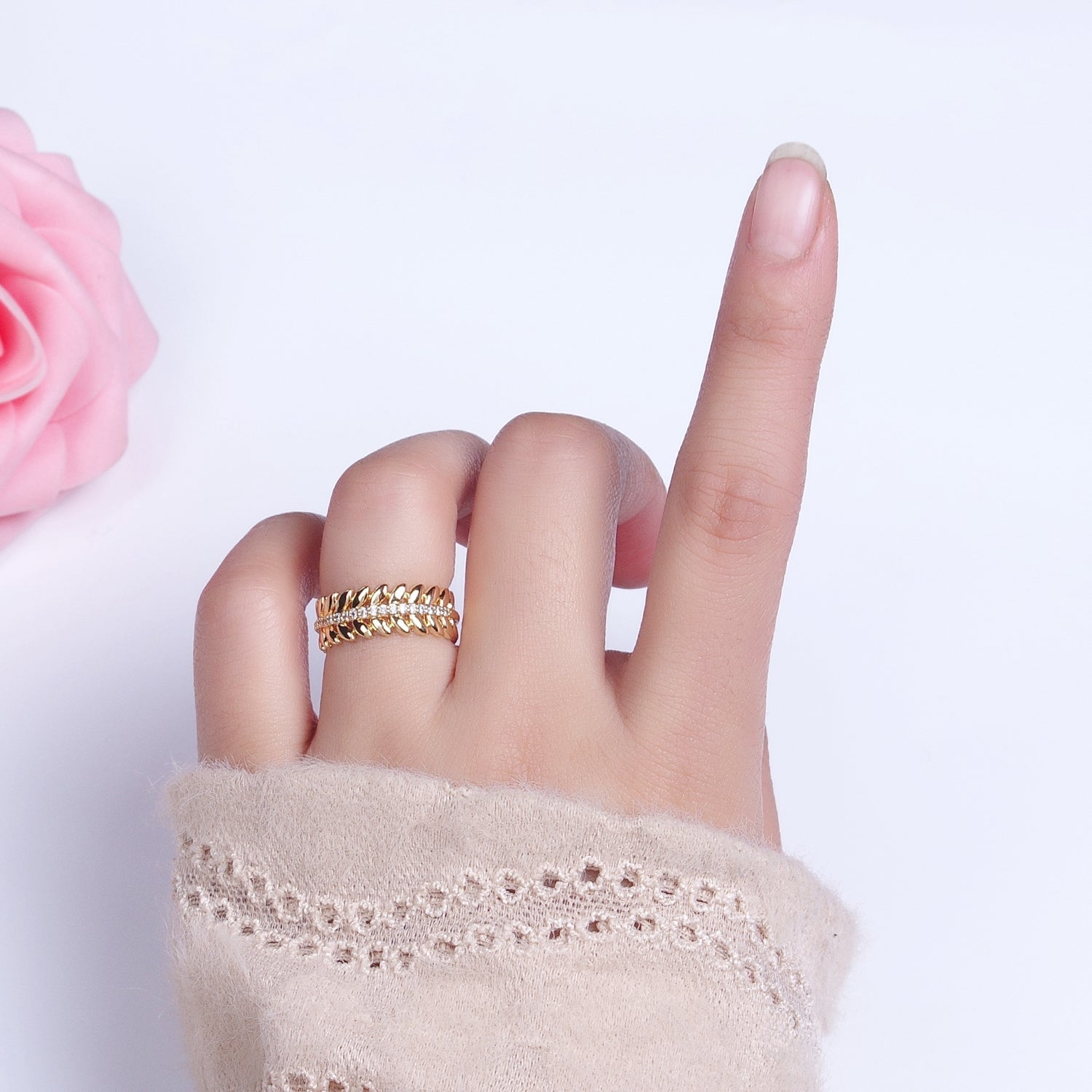 16K Gold Filled Paddy Wheat Band Statement Ring in Gold & Silver | O-1966 O-1967