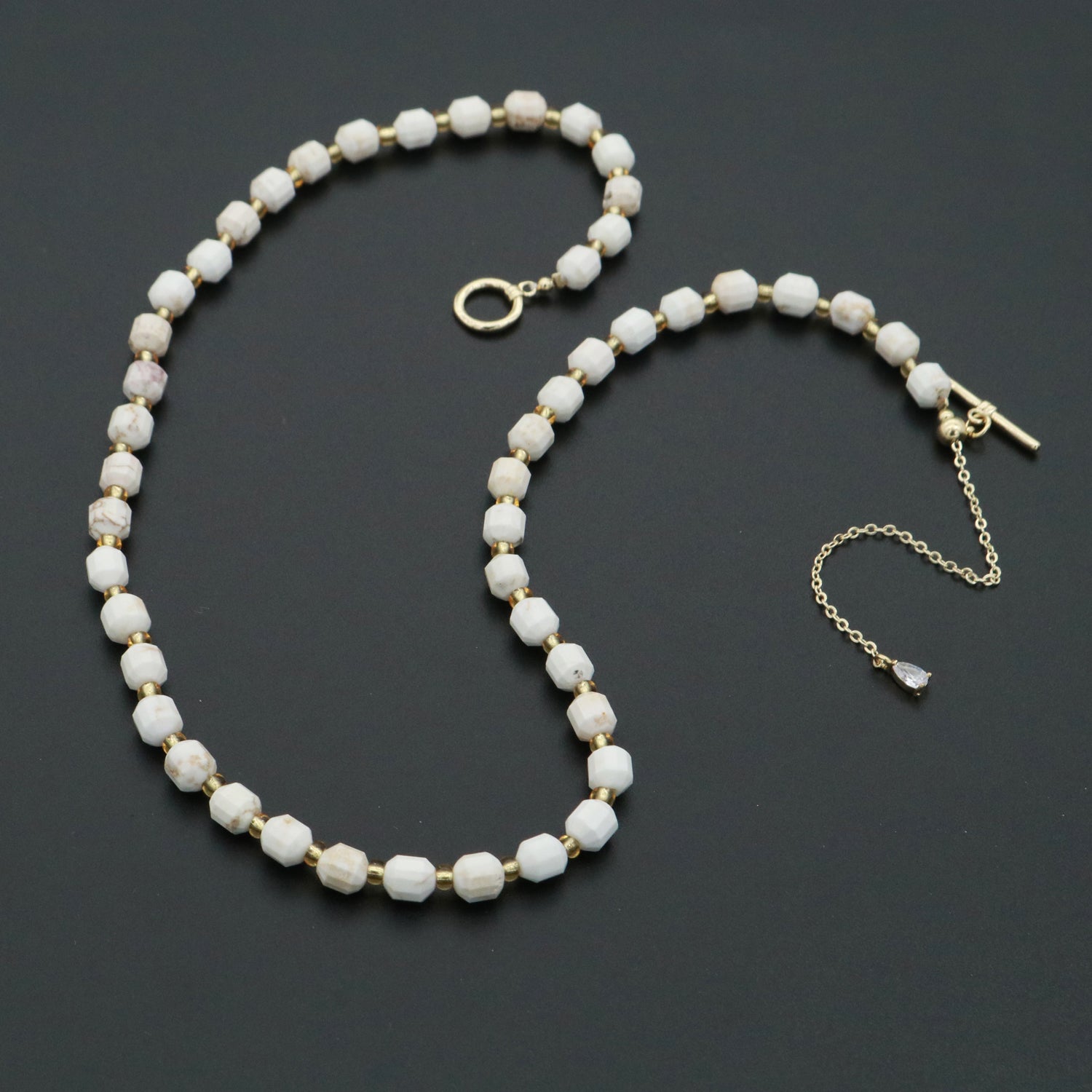 Clearance Pricing BLOWOUT 5.5mm White Howlite Natural Gemstone Bead 16.5 Inch Choker Necklace w. Toggle Clasps | WA-254 - DLUXCA