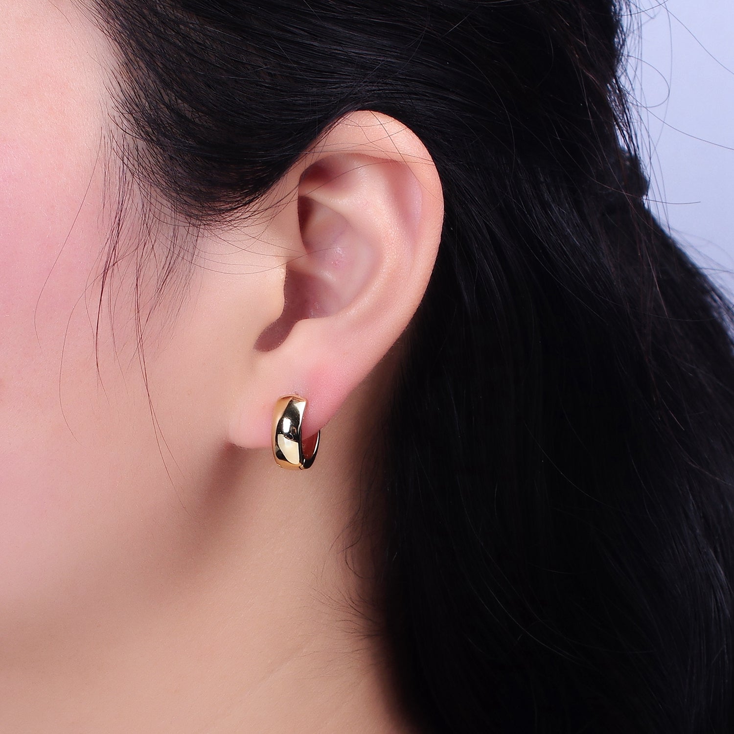 14K Gold Filled 13.5mm Wide Minimalist Huggie Hoop Earrings | AD1370 - DLUXCA