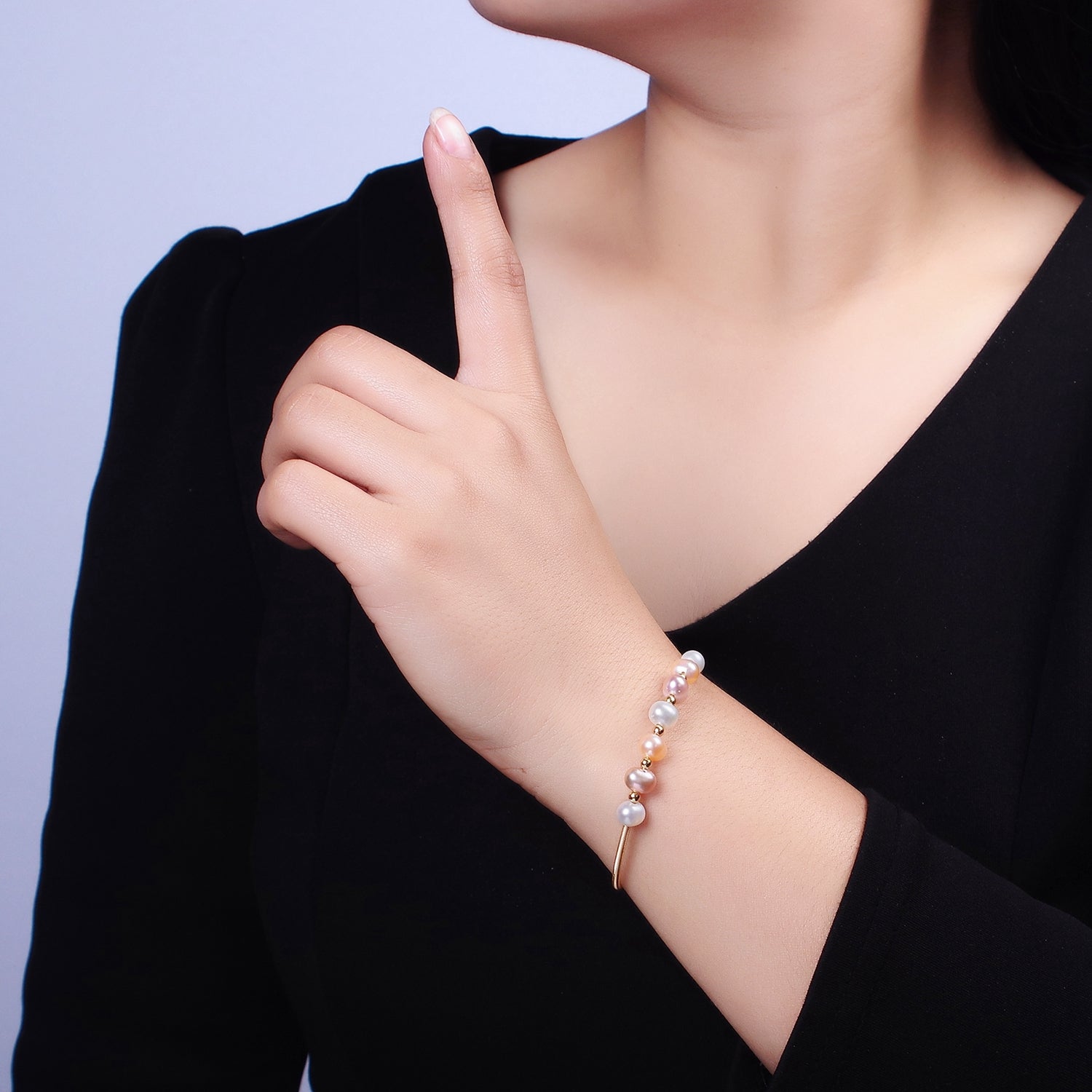 Petite Pearl Bangle Bracelet Layering Jewelry for Minimalist Bracelet Wedding Jewelry WA1866 WA1867 - DLUXCA
