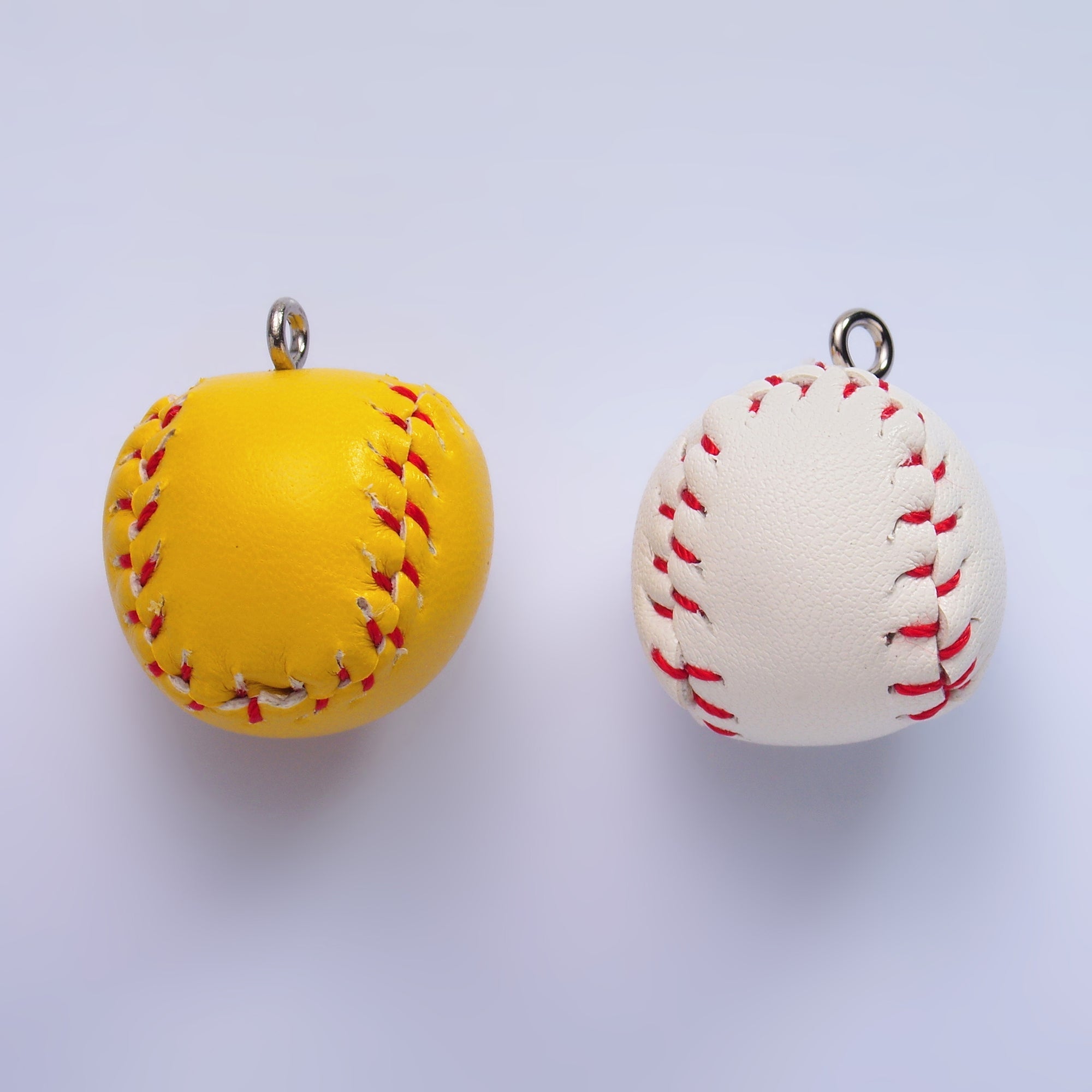 White Gold Filled White Baseball, Yellow Softball Leather Multidimensional 3D Charm | M466