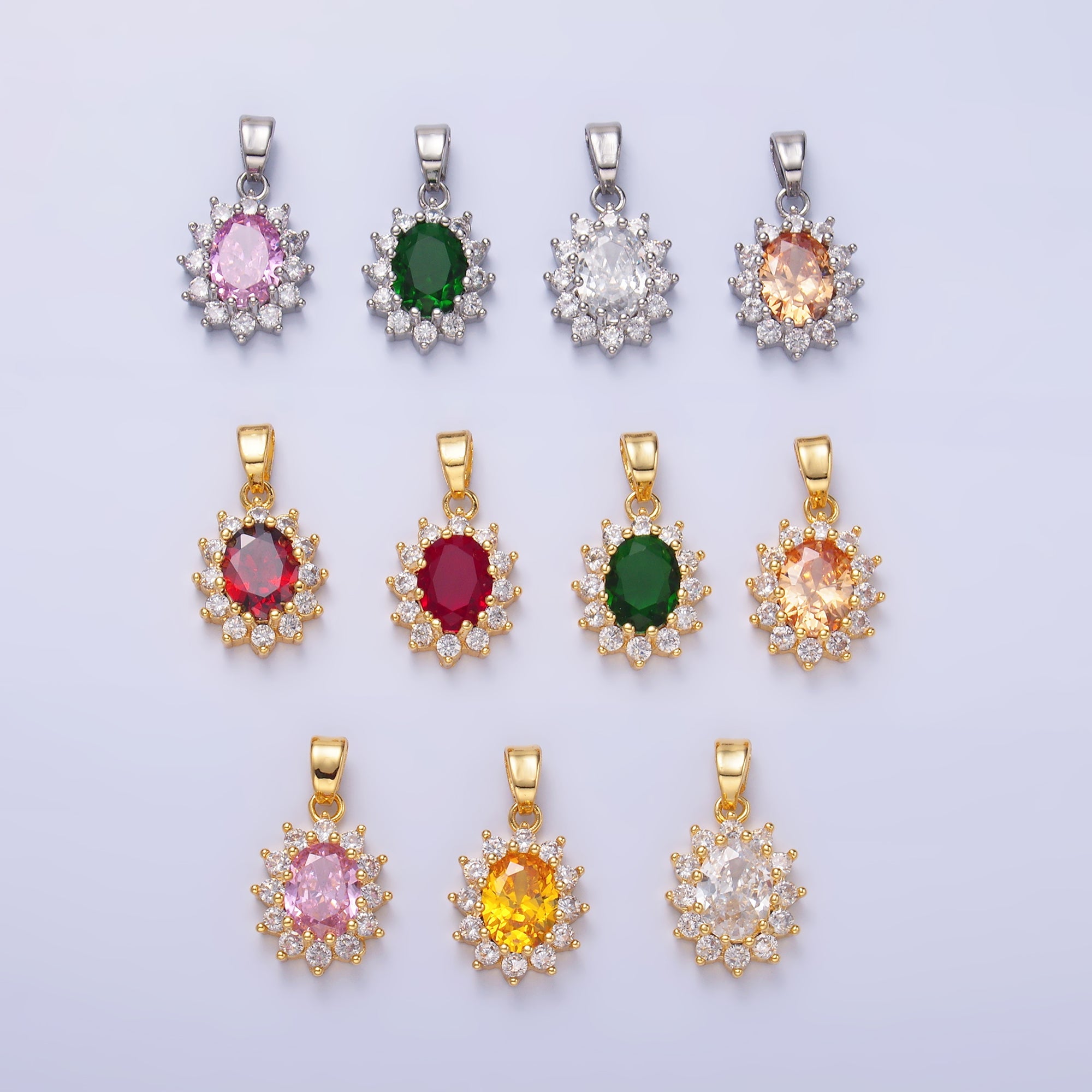 24K Gold Filled CZ Celestial Flower Pendant in Gold & Silver | AA1487 - AA1492