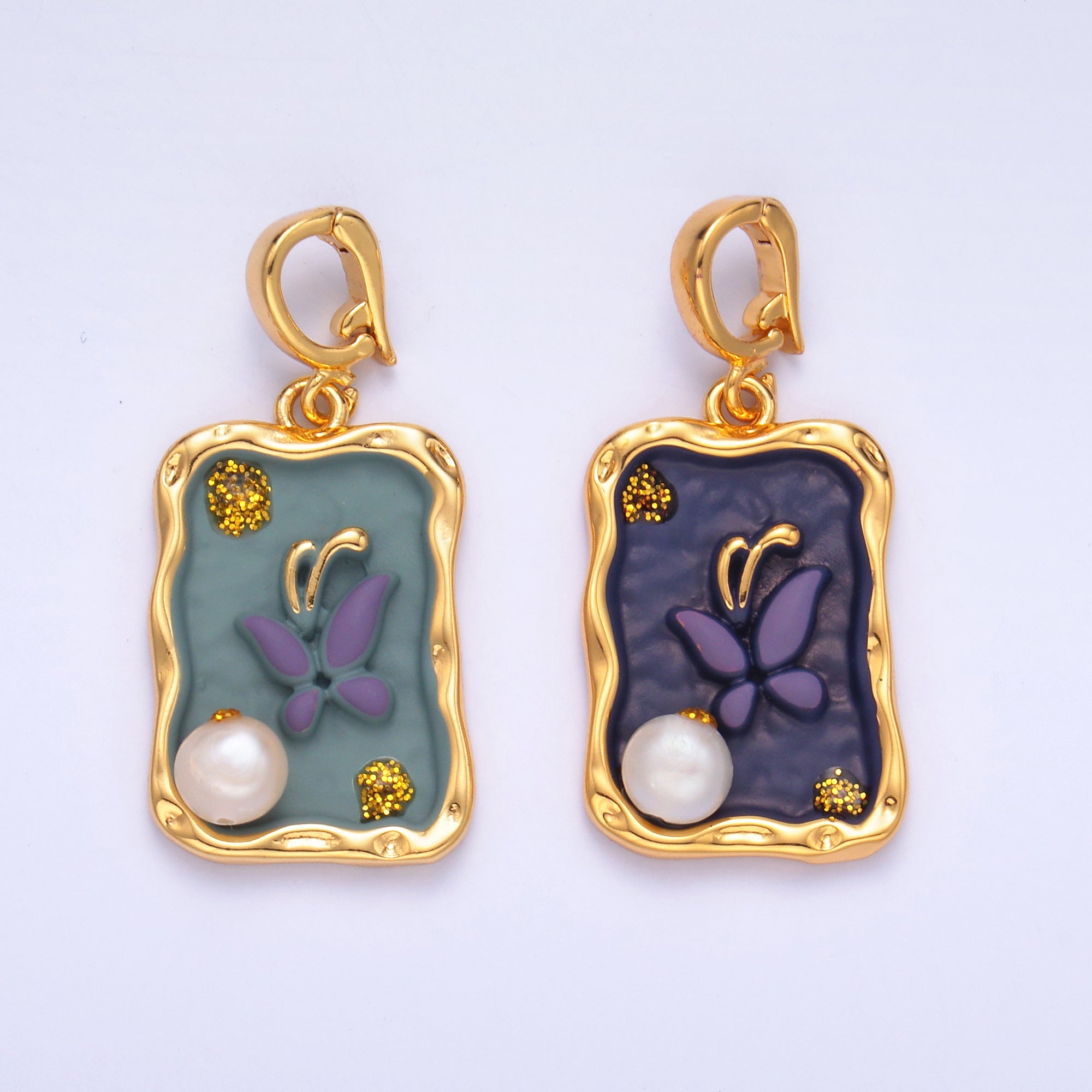 24K Gold Filled Purple Blue Enamel Butterfly Charm with Snap Bail Pendant | AA-1464
