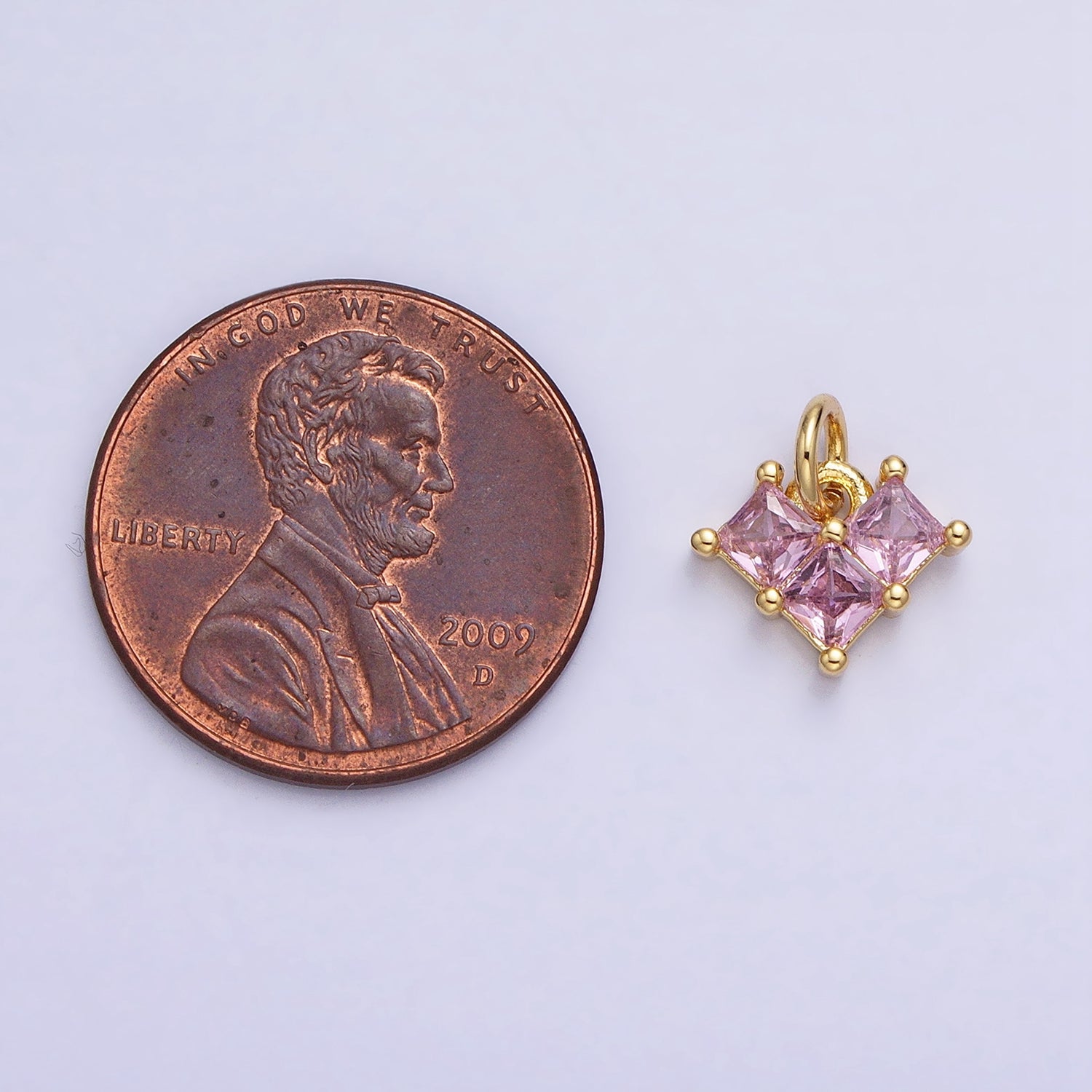 24K Gold Filled Clear, Pink Heart CZ Cubic Zirconia Add-On Charm | AC452 AC453