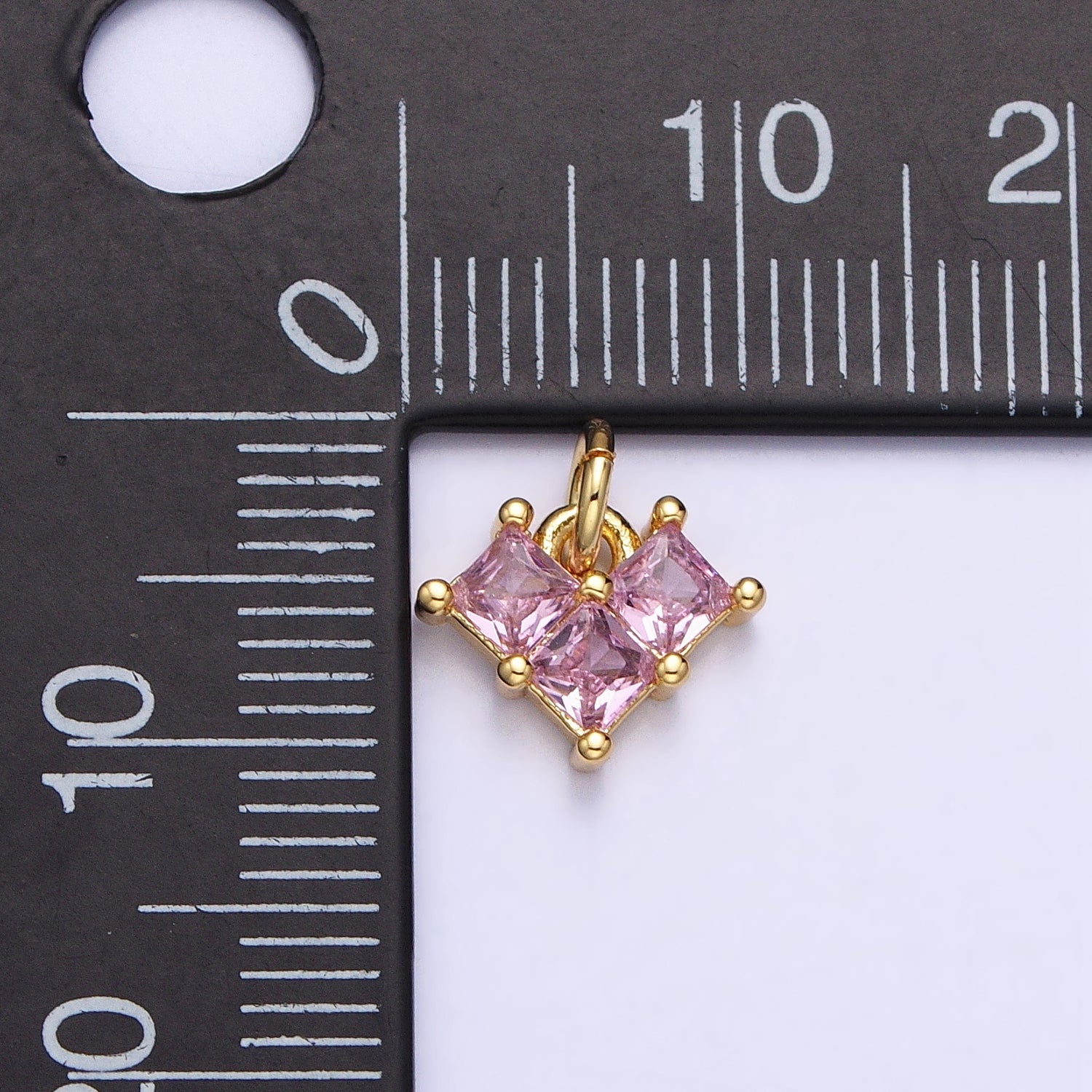 24K Gold Filled Clear, Pink Heart CZ Cubic Zirconia Add-On Charm | AC452 AC453