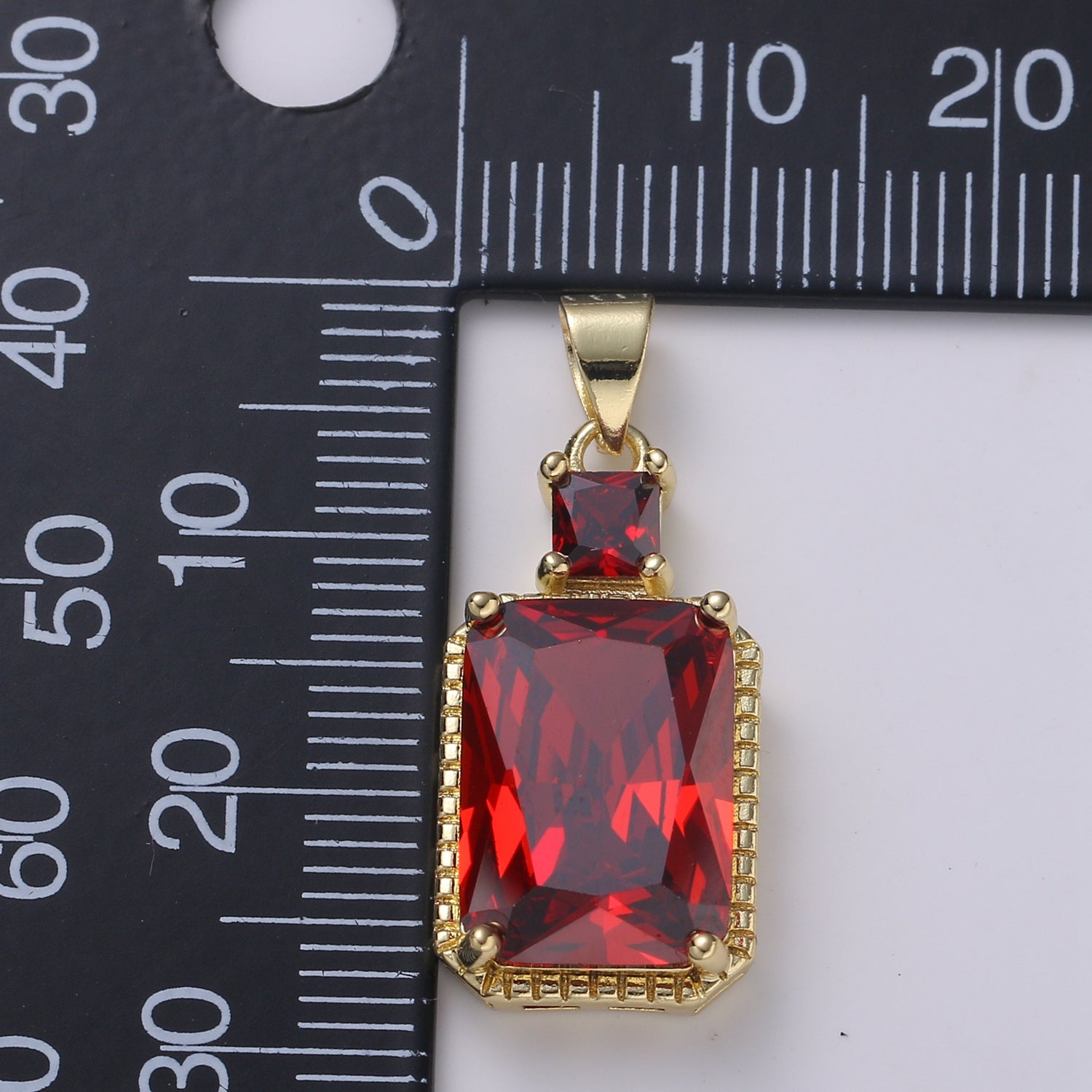 14k Gold Filled CZ Cubic Geometric Shape Pendant Blue Pink Lavender Red Emerald Cut Charm Necklace Earring Supply Component 28x12mm H-367 H-368 H-375 H-376