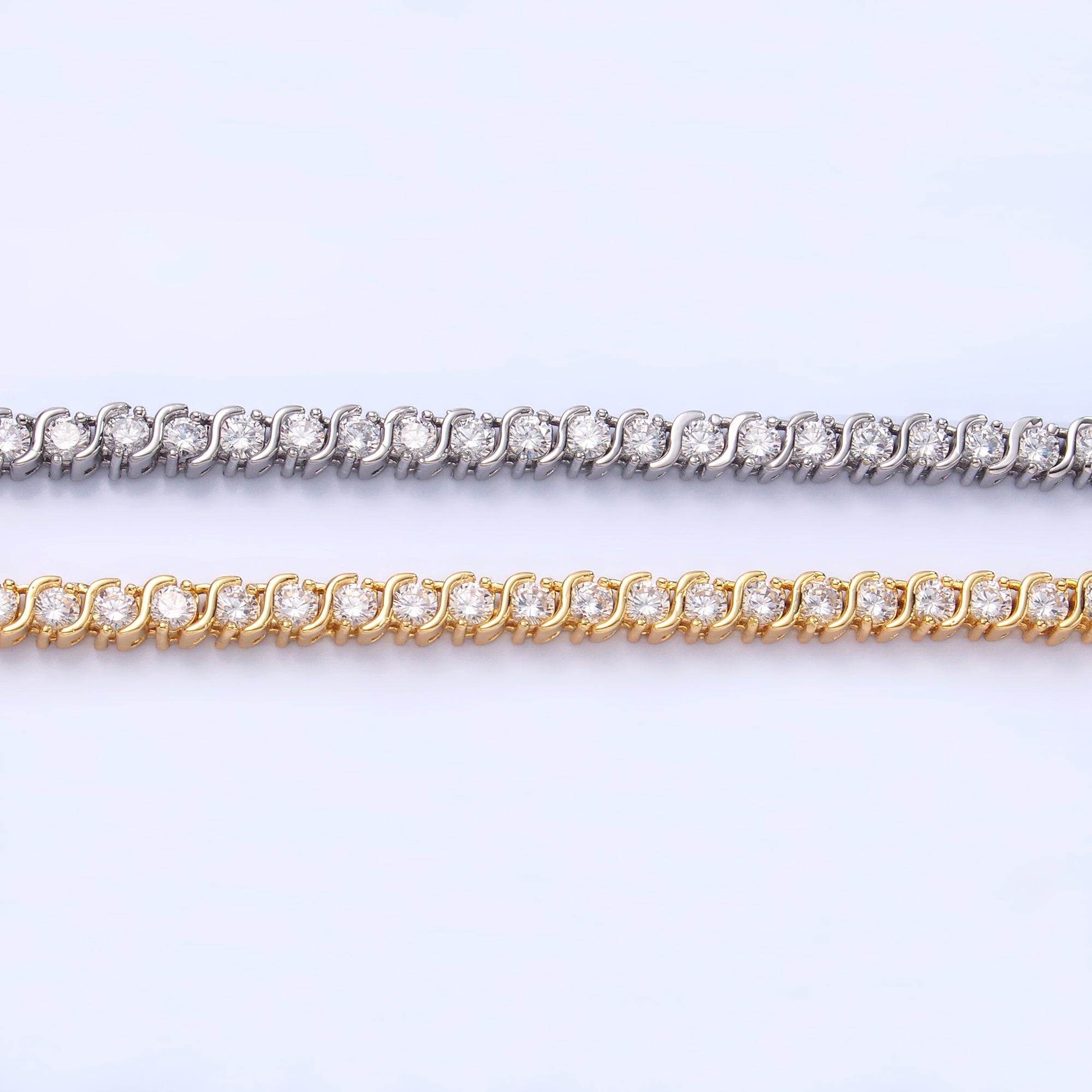 24K Gold Filled Curved S-Link Tennis Chain 16 Inch Necklace in Gold & Silver | WA-3028 WA-3029