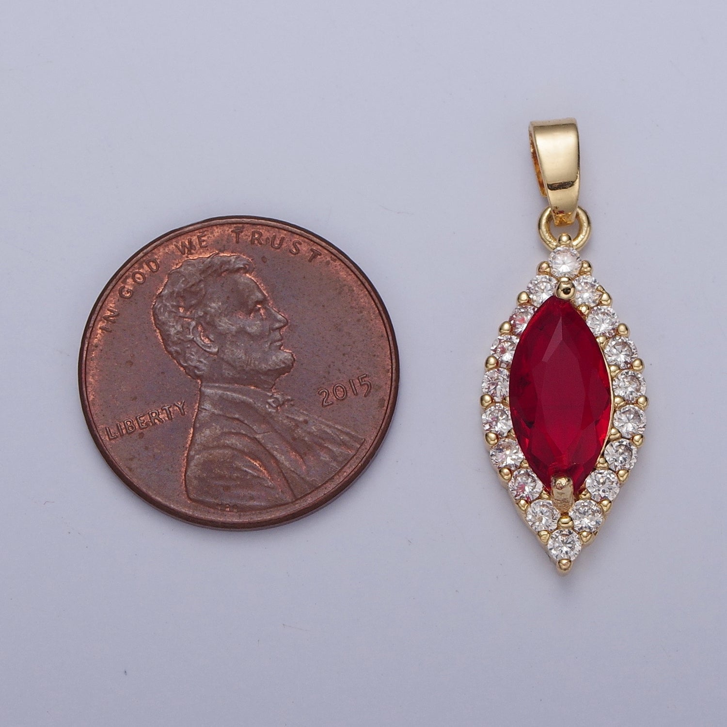 Clear, Yellow, Green, Red, Pink Marquise Eye Shape Pendant Diamond Pave Pendant | X-342-X-345 X-672