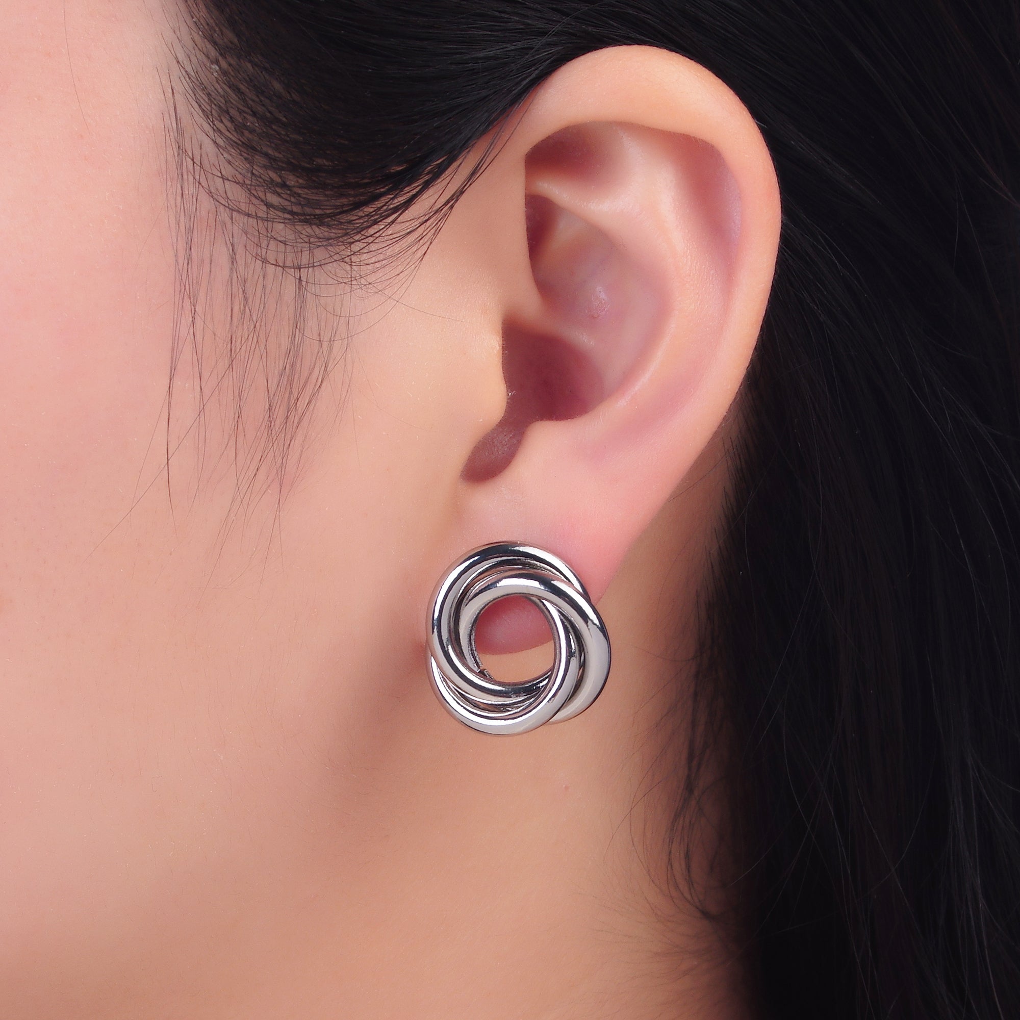 24K Gold Filled 20mm Geometric Circular Knot Stud Earrings in Gold & Silver | AB706 AB707