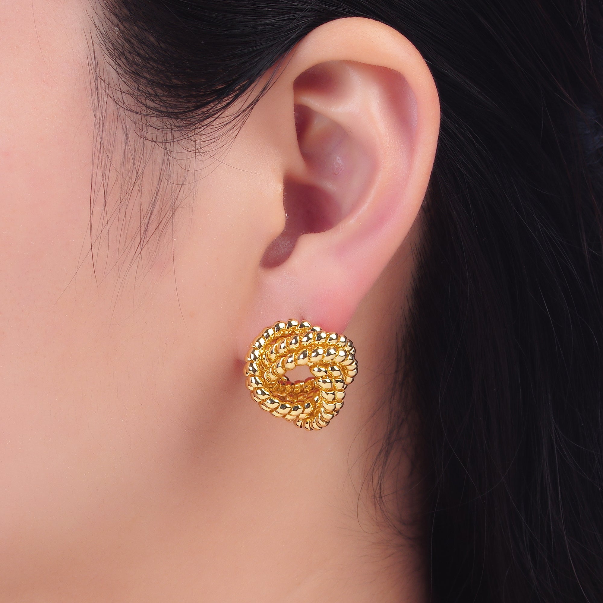 24K Gold Filled 20mm Croissant Coil Geometric Knot Stud Earrings | AB705