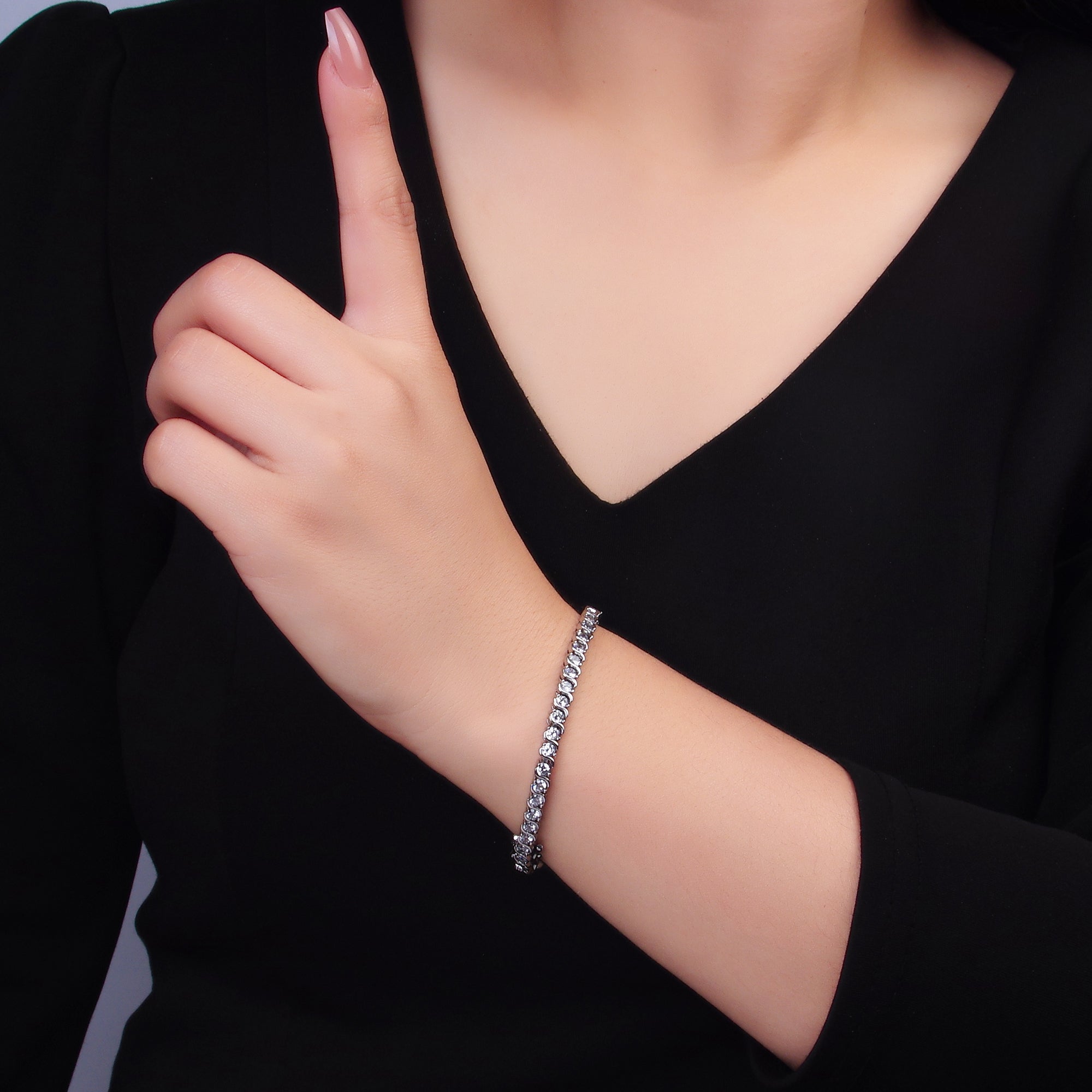 24K Gold Filled Curved S-Link Tennis Chain Bracelet in Gold & Silver | WA-3036 WA-3037