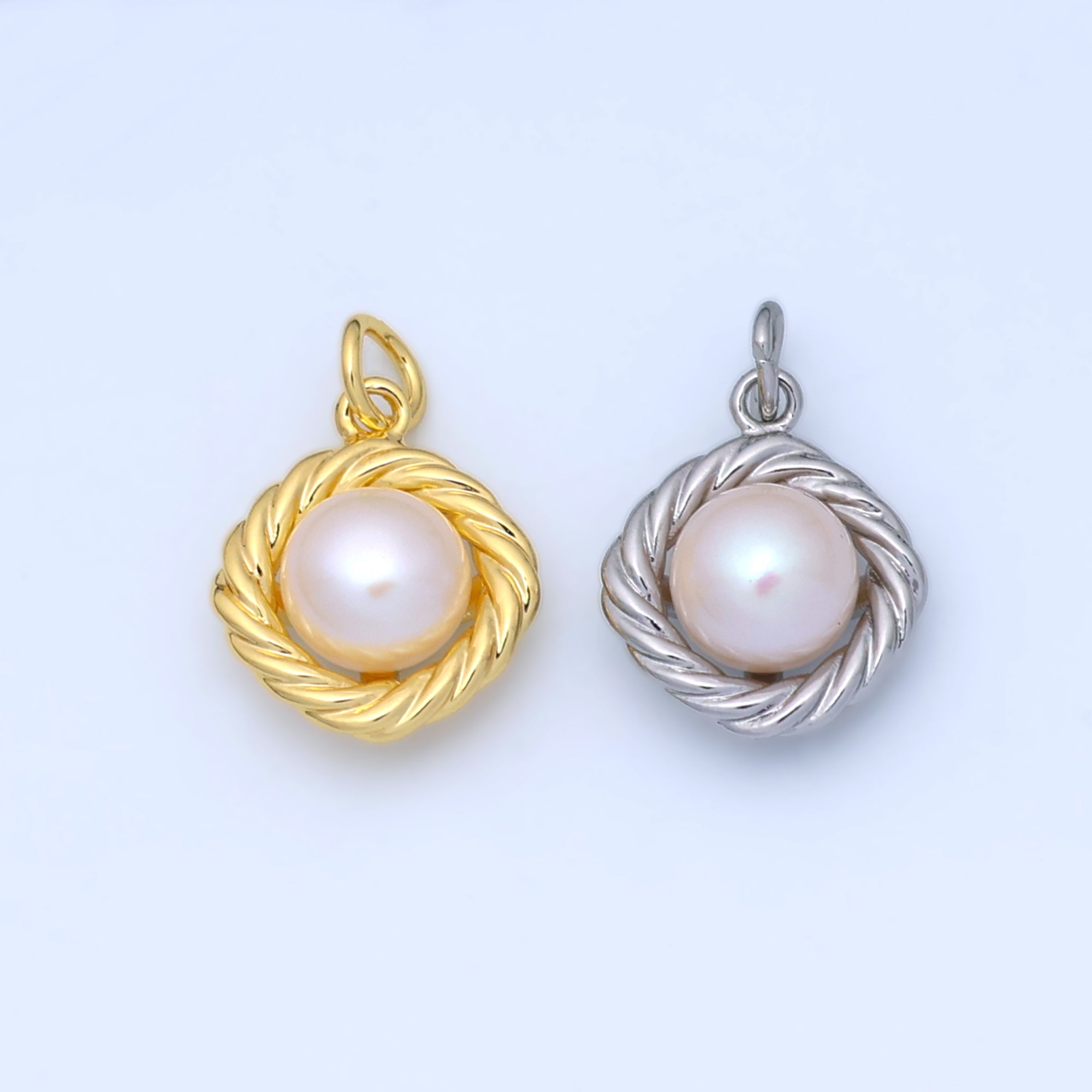 24K Gold Filled White Shell Pearl Croissant Bezel Rhombus Charm in Gold & Silver | N027