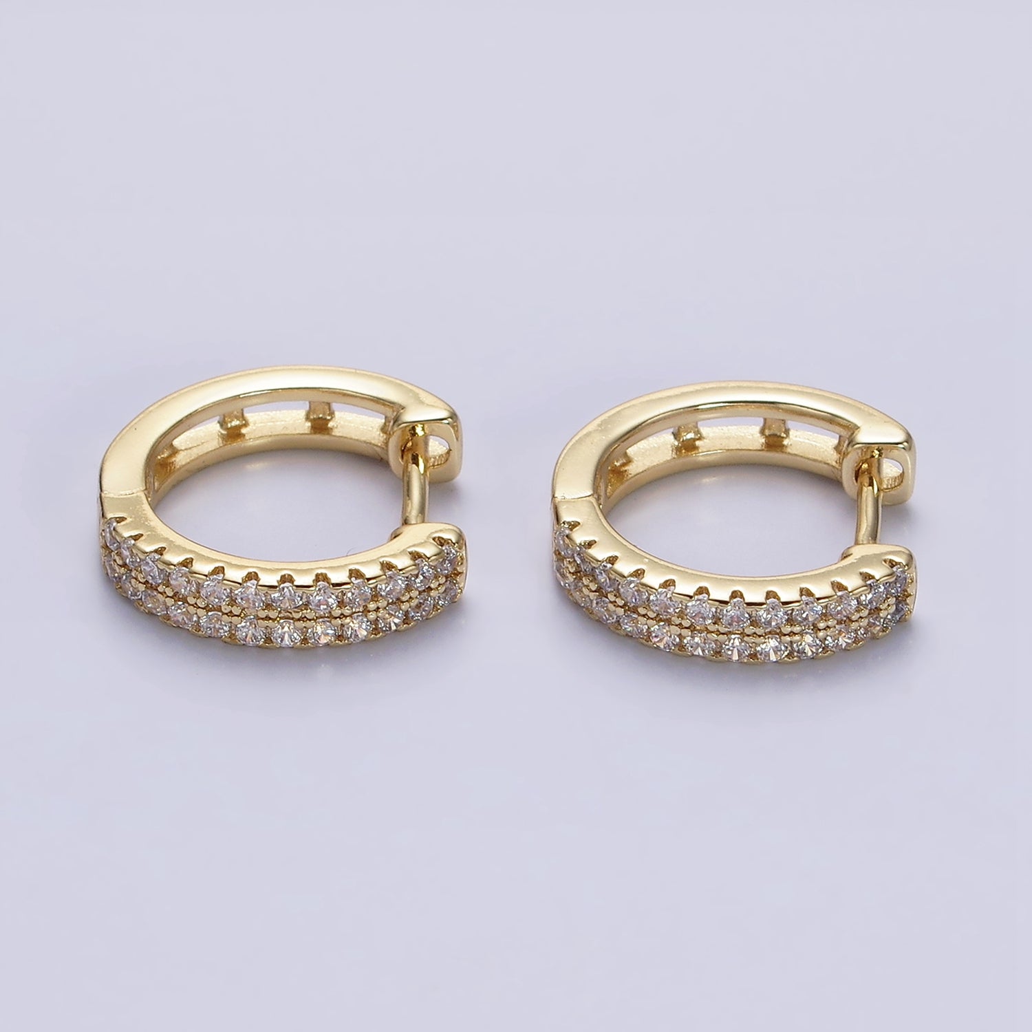 14K Gold Filled Double Clear Micro Paved Open 15mm Huggie Hoop Earrings in Gold & Silver | AE585 AE586