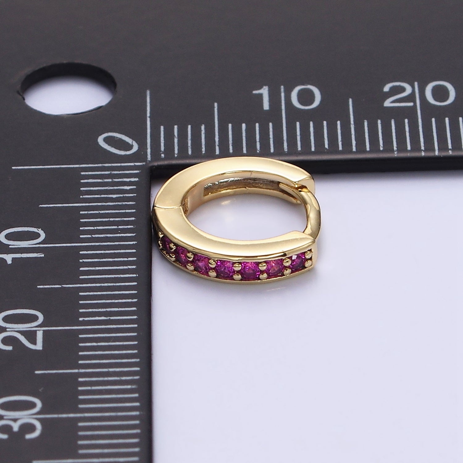 14K Gold Filled Fuchsia Micro Paved CZ 12mm Cartilage Huggie Earrings | AE580 - DLUXCA