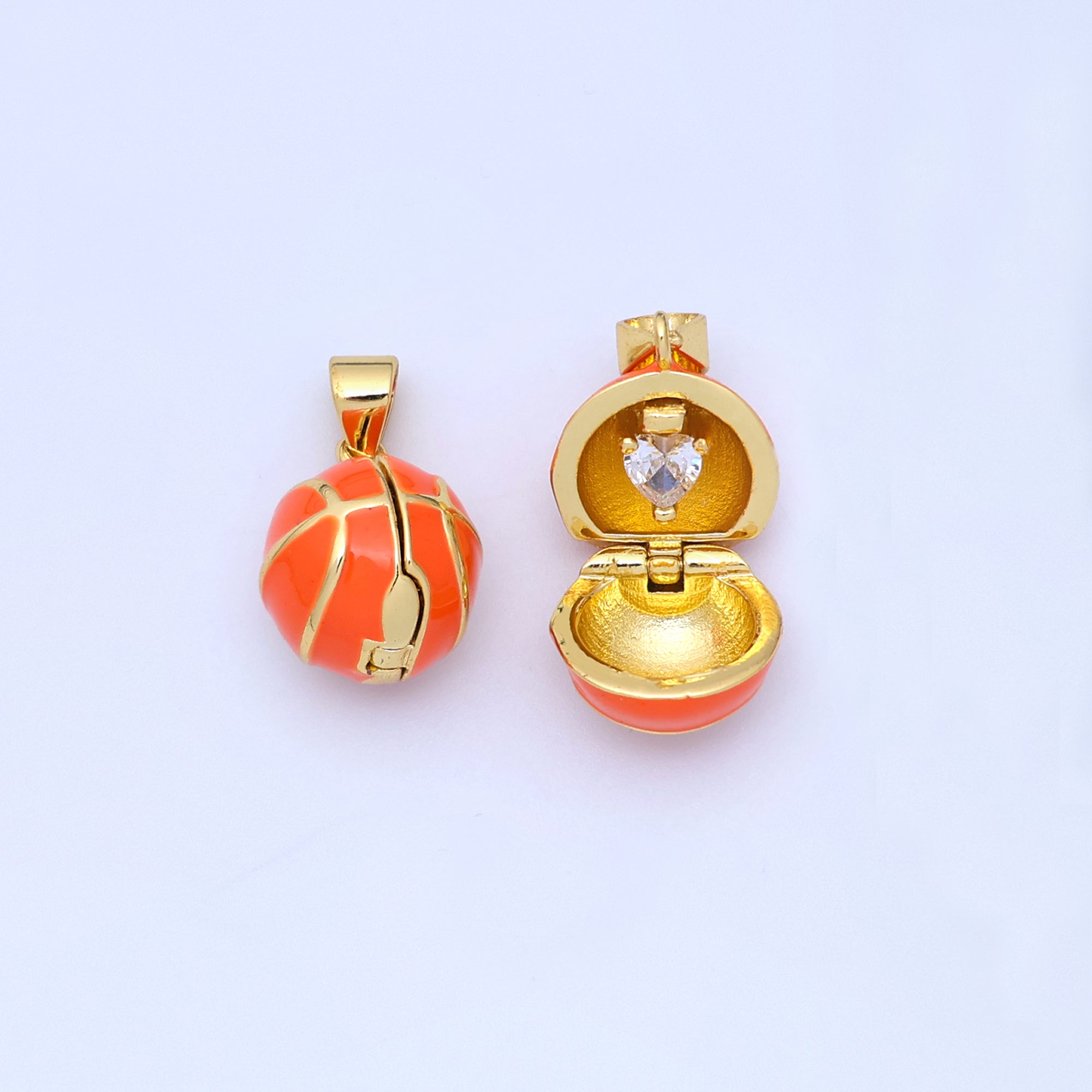 24K Gold Filled CZ Basketball Sports Ball Locket Pendant | AA1479